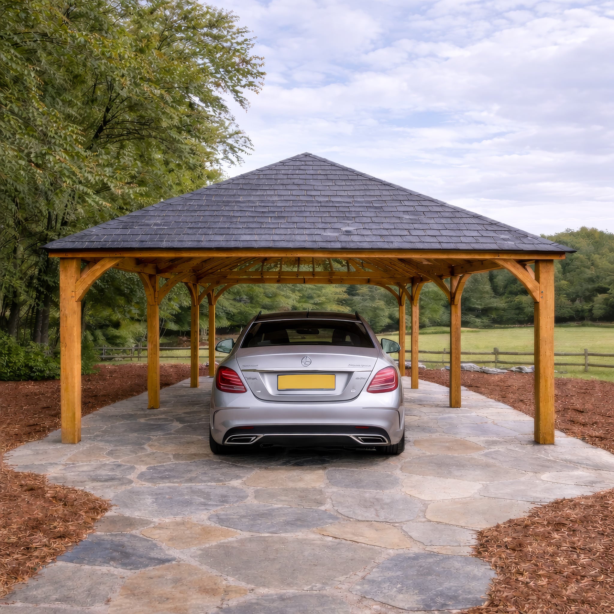 Freestanding Green Oak Framed Gazebo - 4m Width x 8m Length