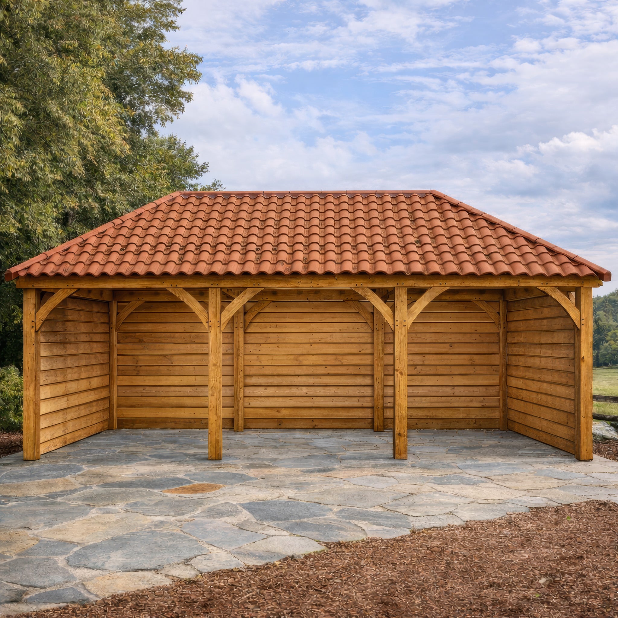 Freestanding Green Oak Framed Gazebo - 4m Width x 8m Length