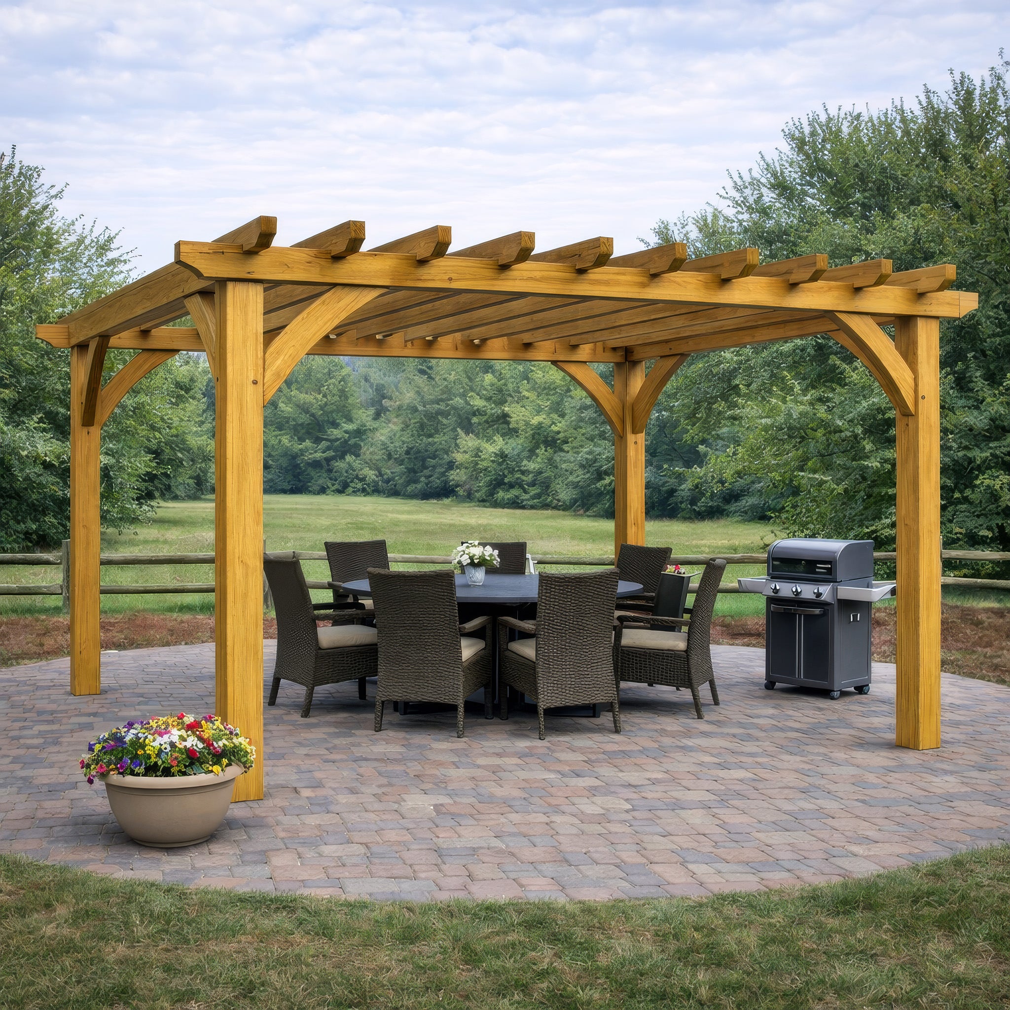 Freestanding Green Oak Framed Single Bay Pergola
