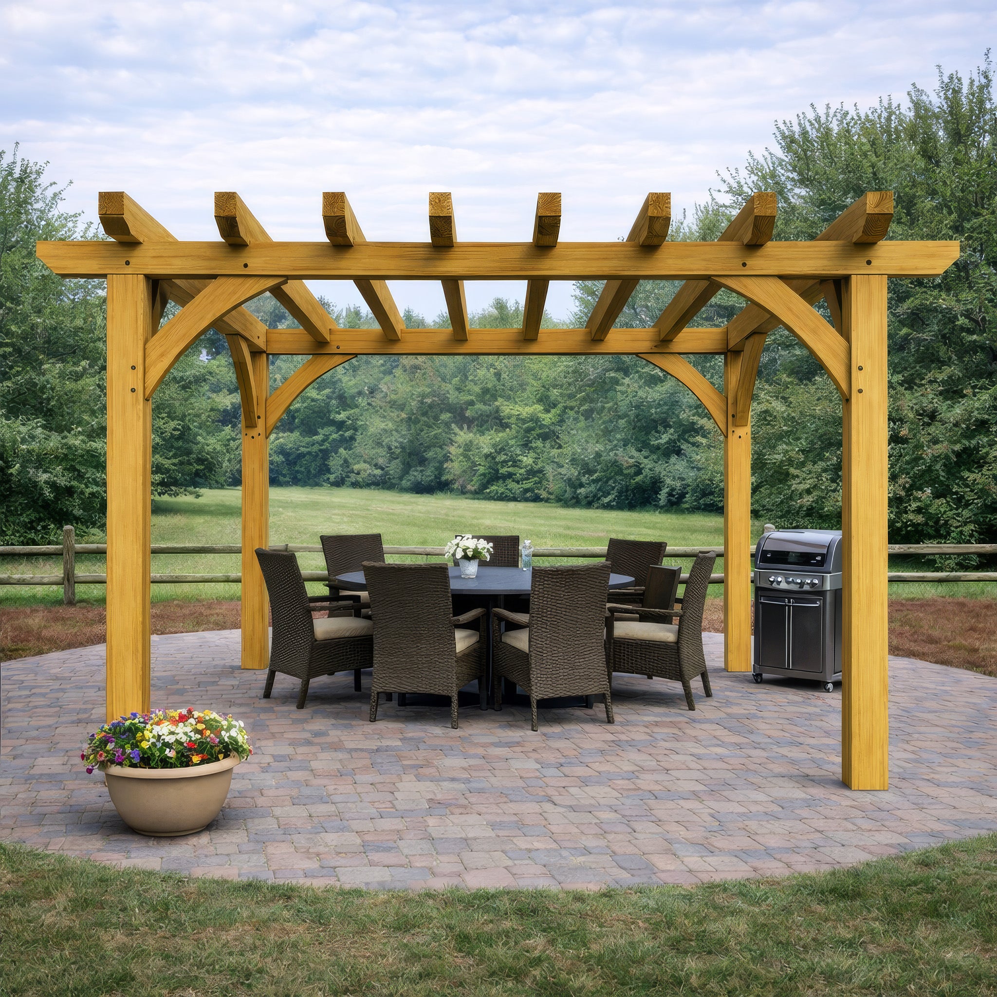 Freestanding Green Oak Framed Single Bay Pergola