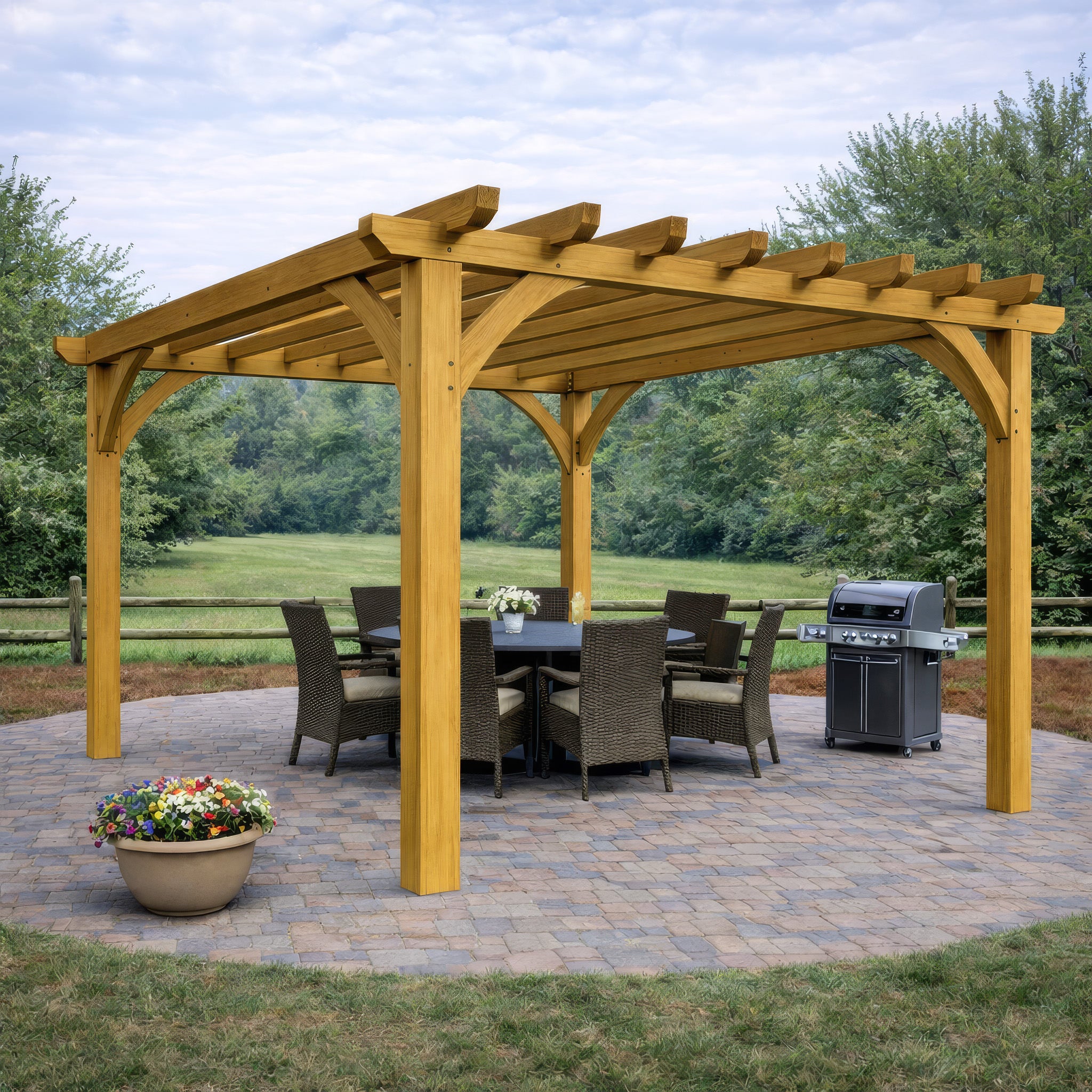 Freestanding Green Oak Framed Single Bay Pergola