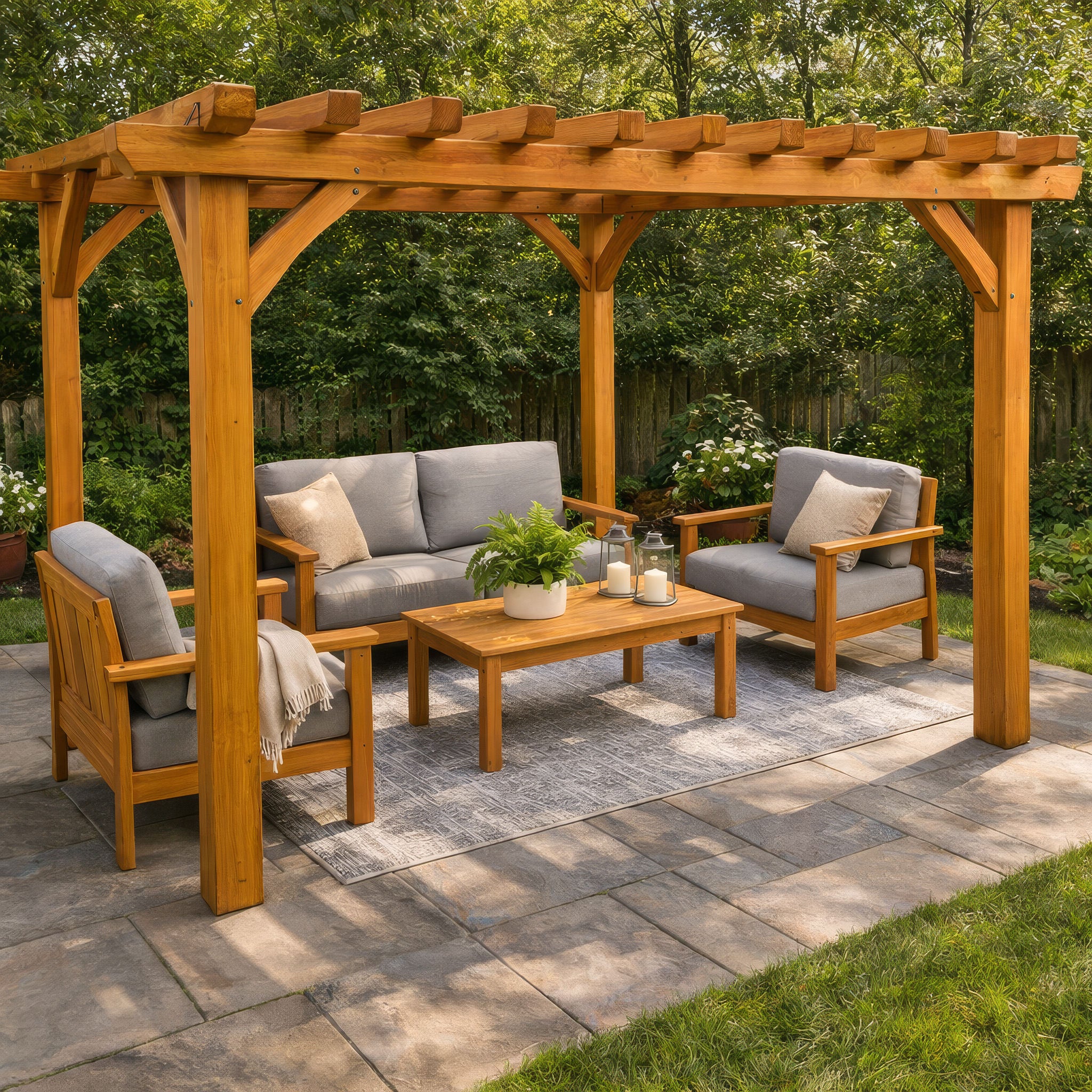 Freestanding Green Oak Framed Single Bay Pergola