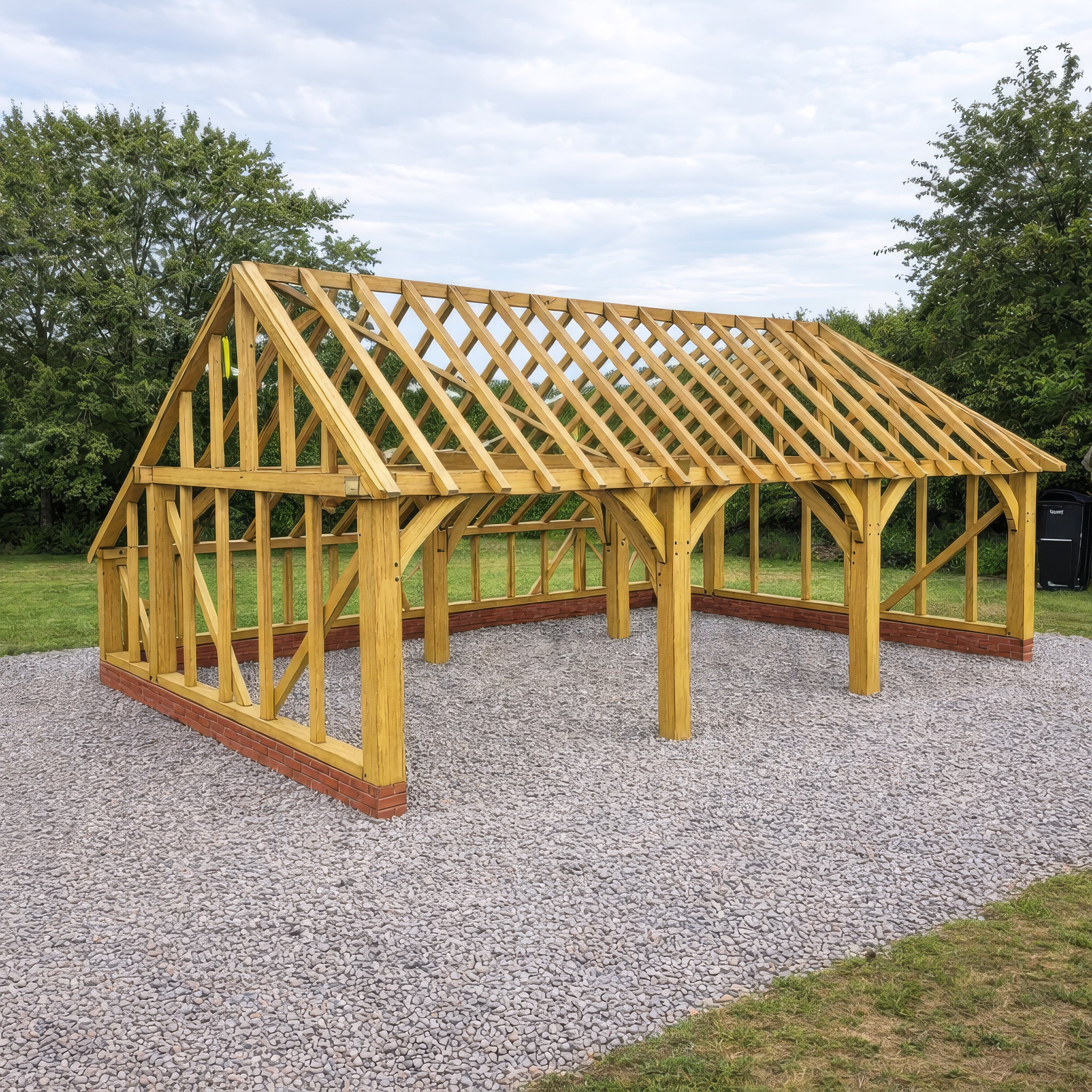 Freestanding Green Oak Framed Triple Bay Garage with Dormer Roof - Catslide Extension