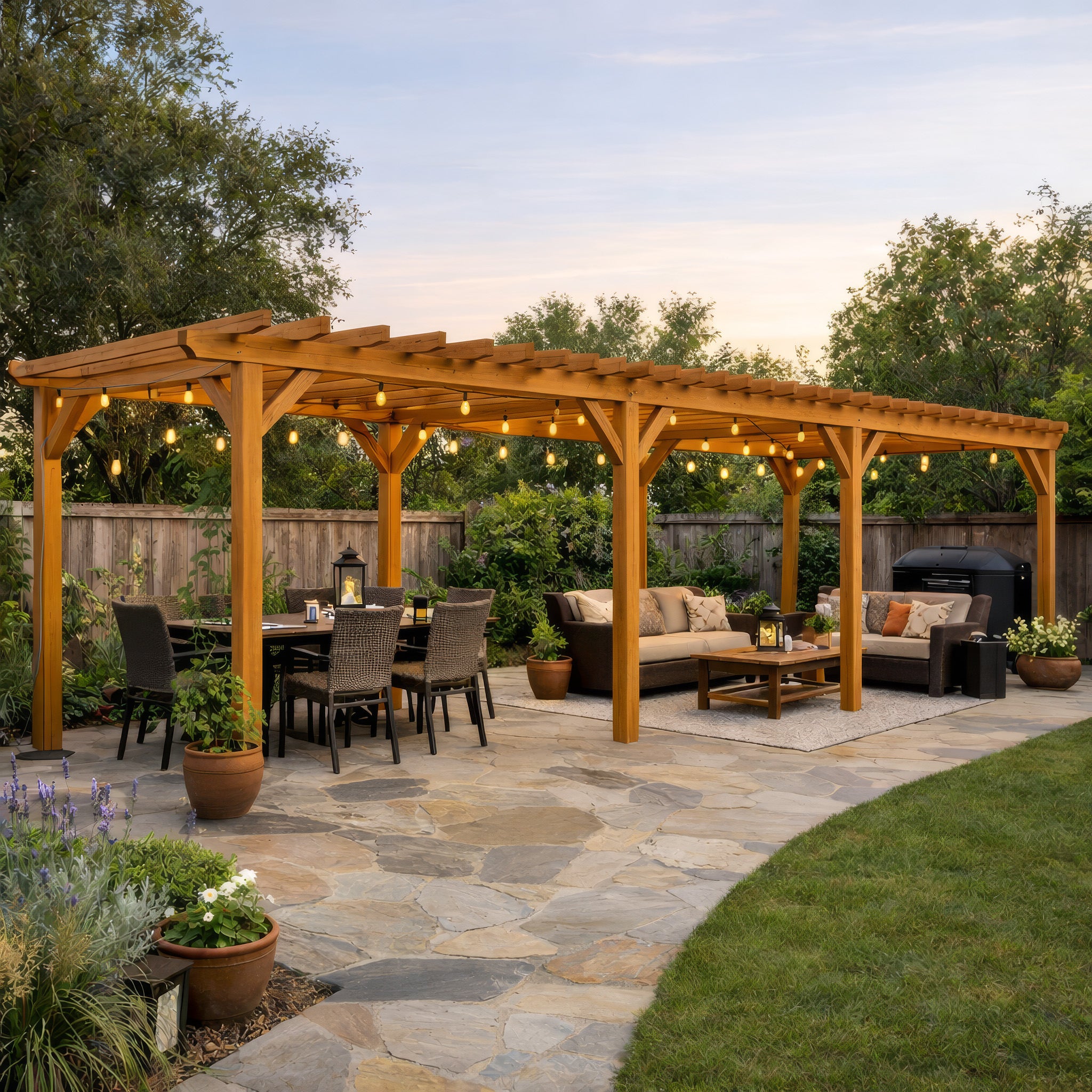 Freestanding Green Oak Framed Triple Bay Pergola