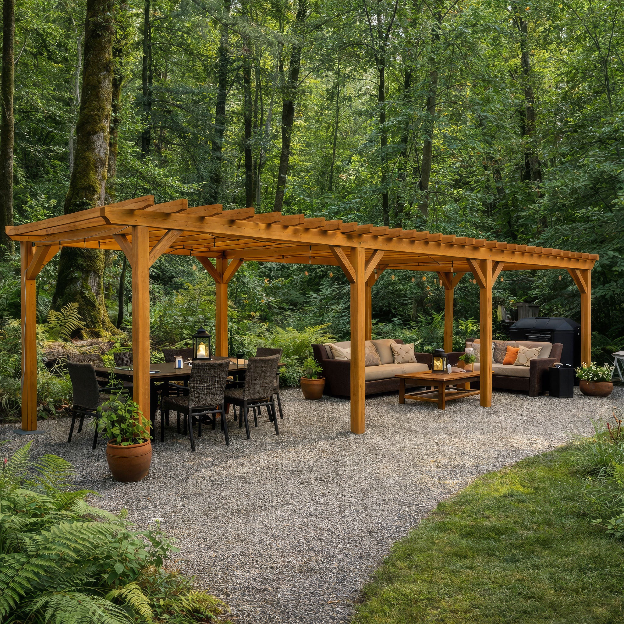 Freestanding Green Oak Framed Triple Bay Pergola