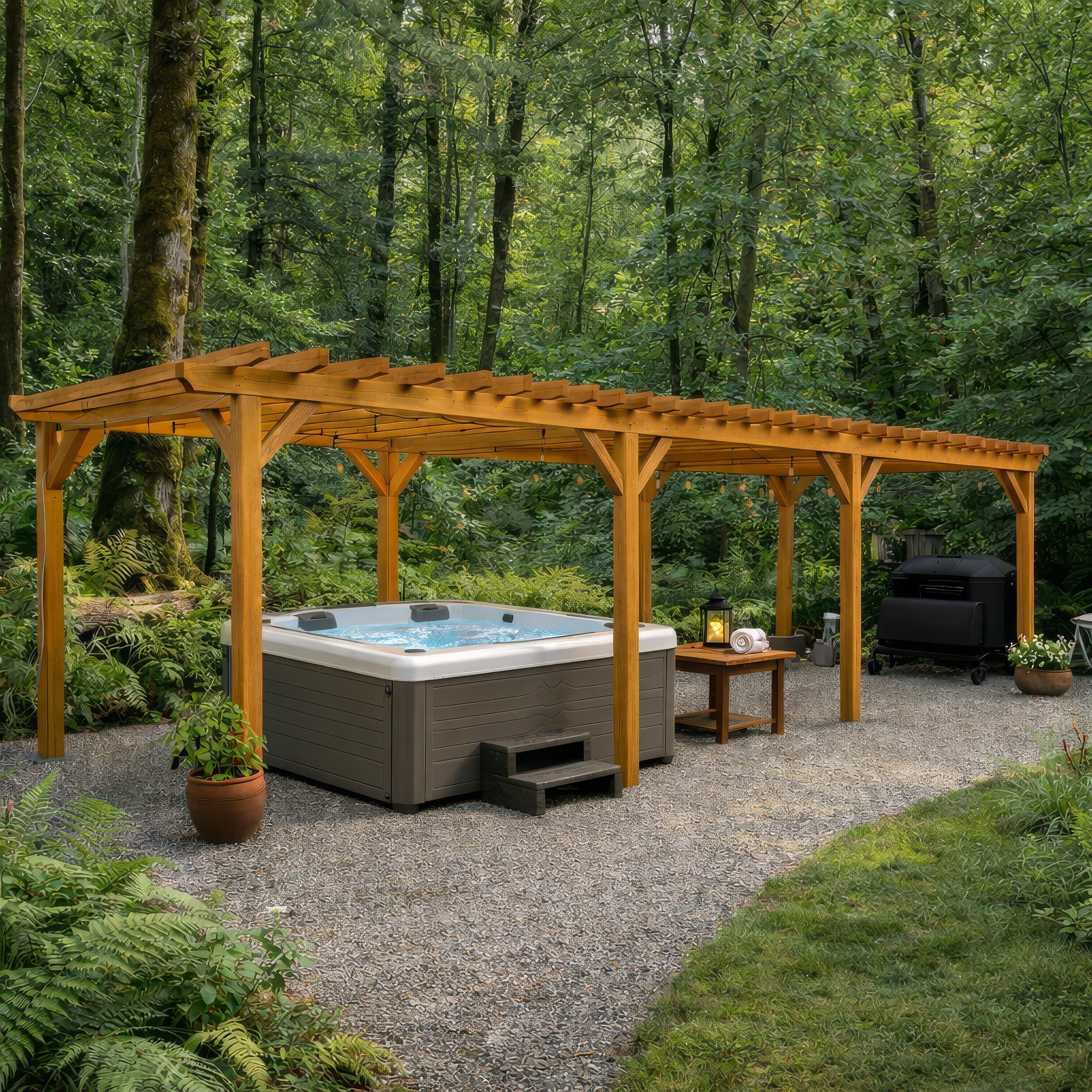 Freestanding Green Oak Framed Triple Bay Pergola