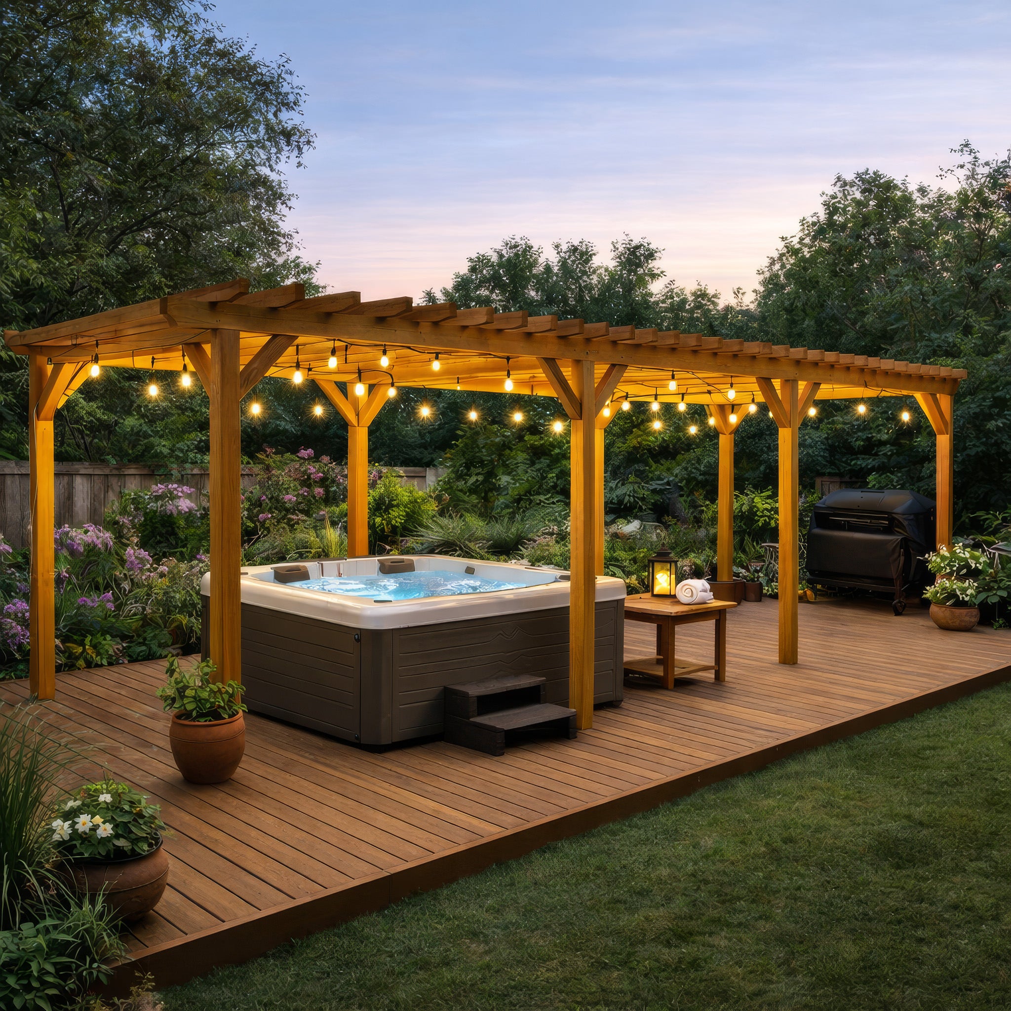 Freestanding Green Oak Framed Triple Bay Pergola
