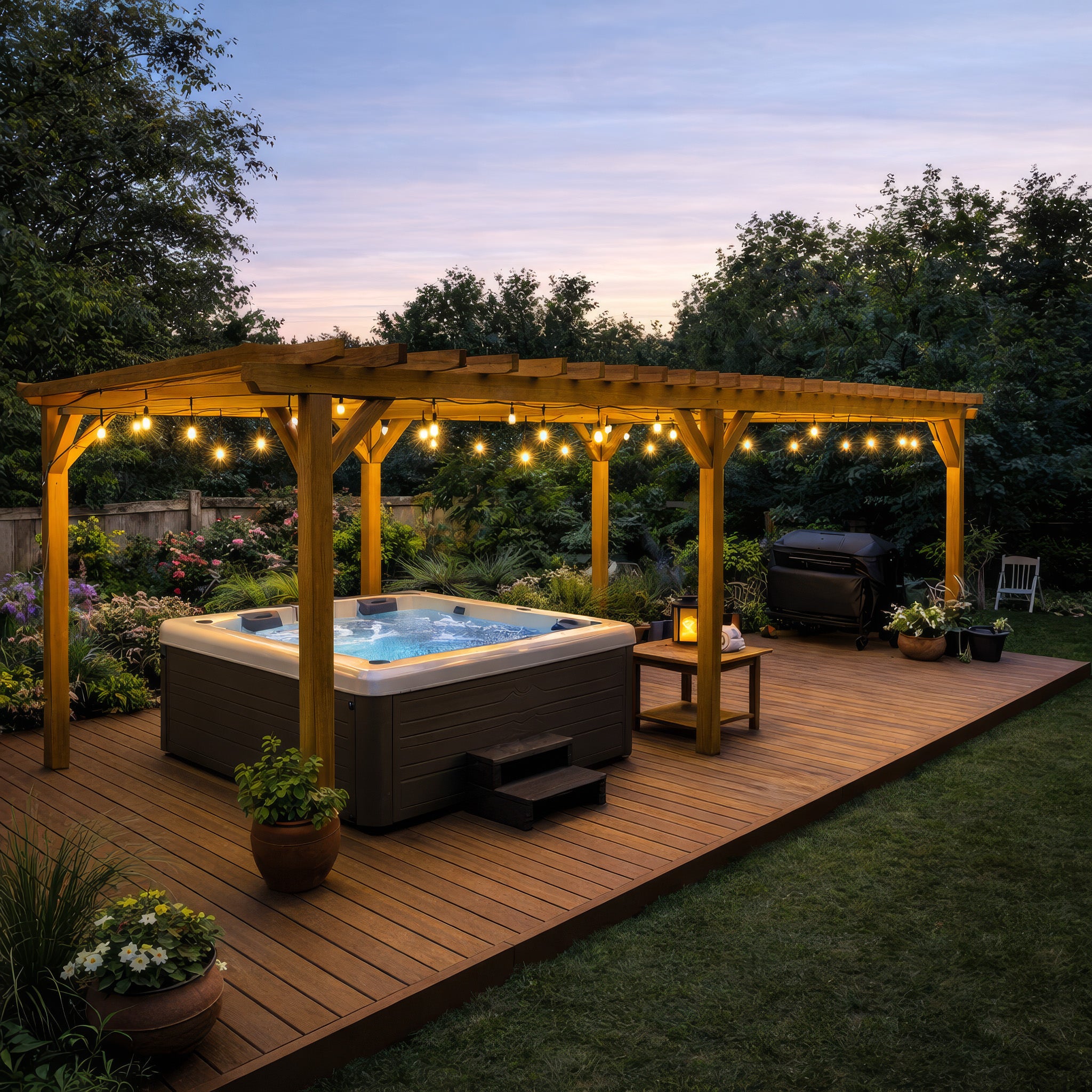 Freestanding Green Oak Framed Triple Bay Pergola