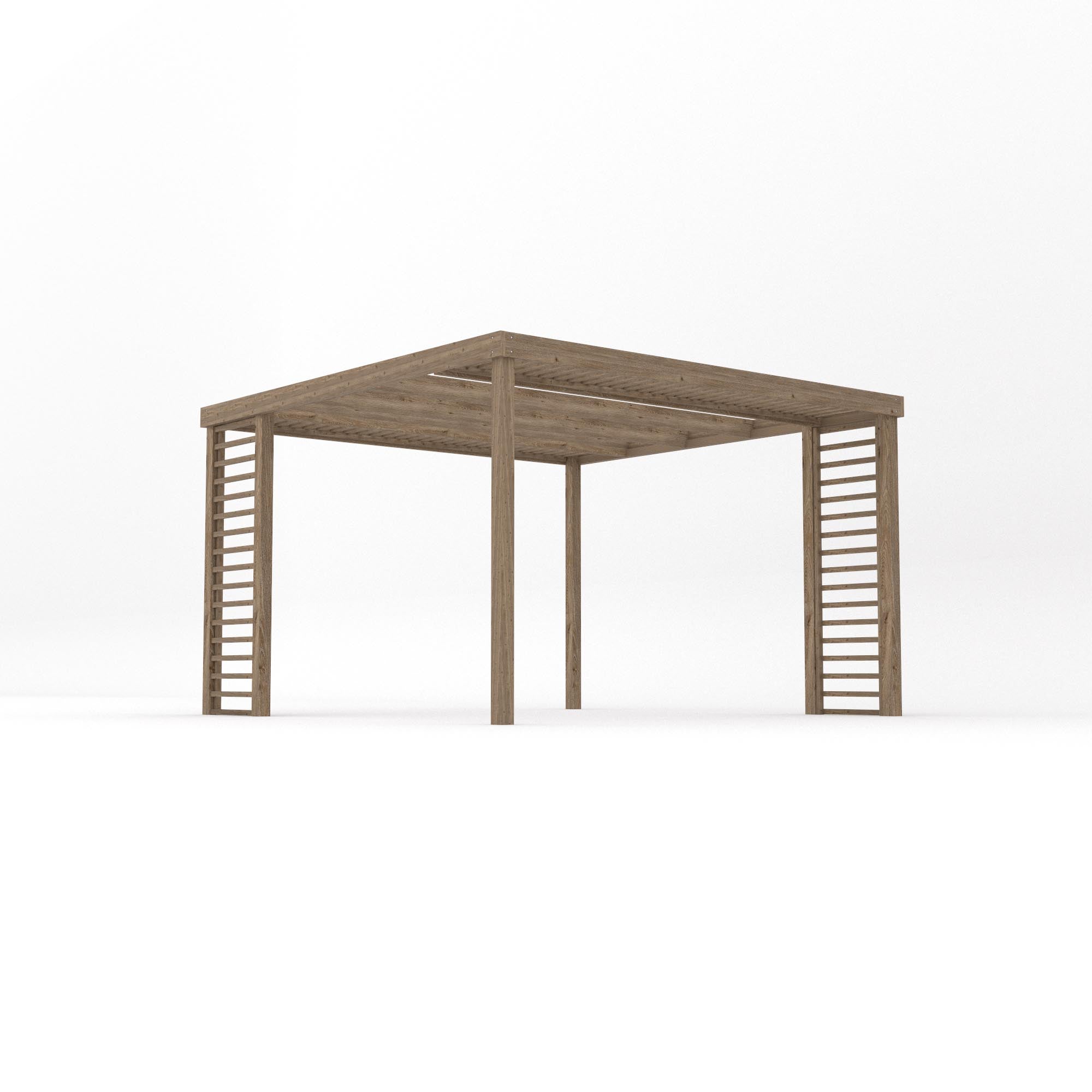 Freestanding Panel Pergola - Rustic Brown - 3.6m Width x 3.6m Length