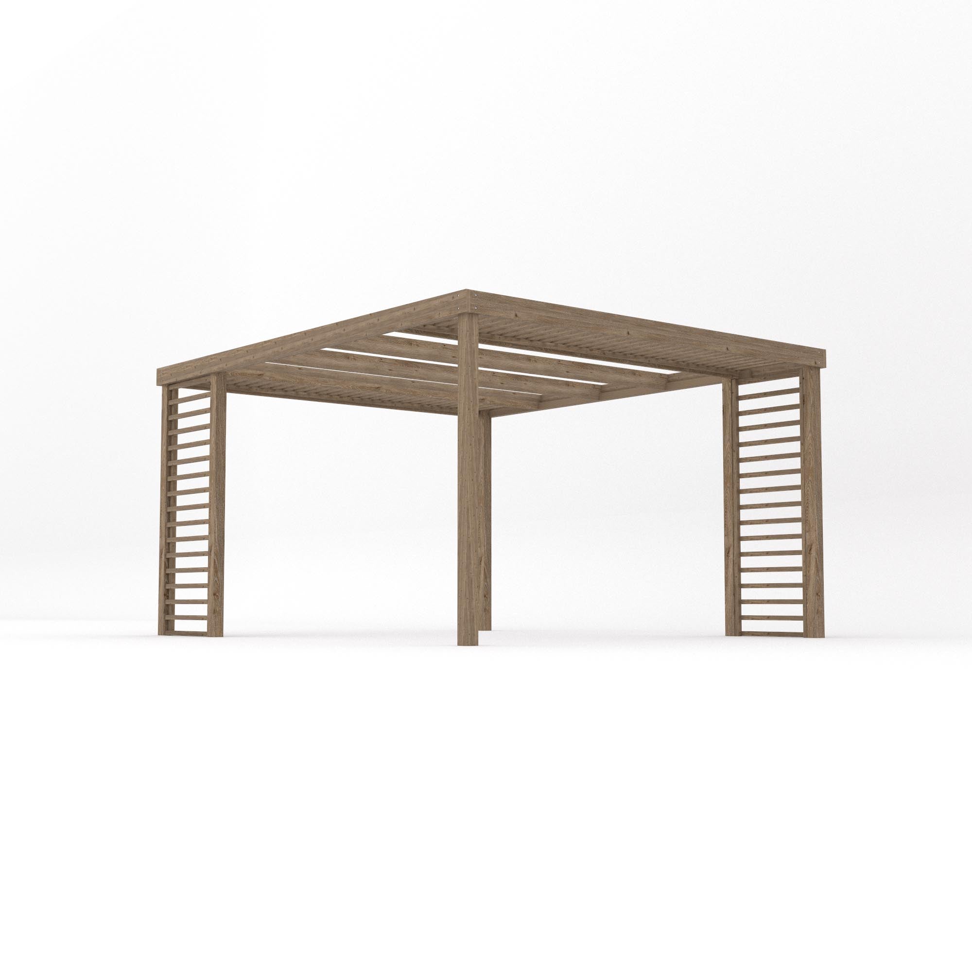 Freestanding Panel Pergola - Rustic Brown - 3.6m Width x 4.2m Length