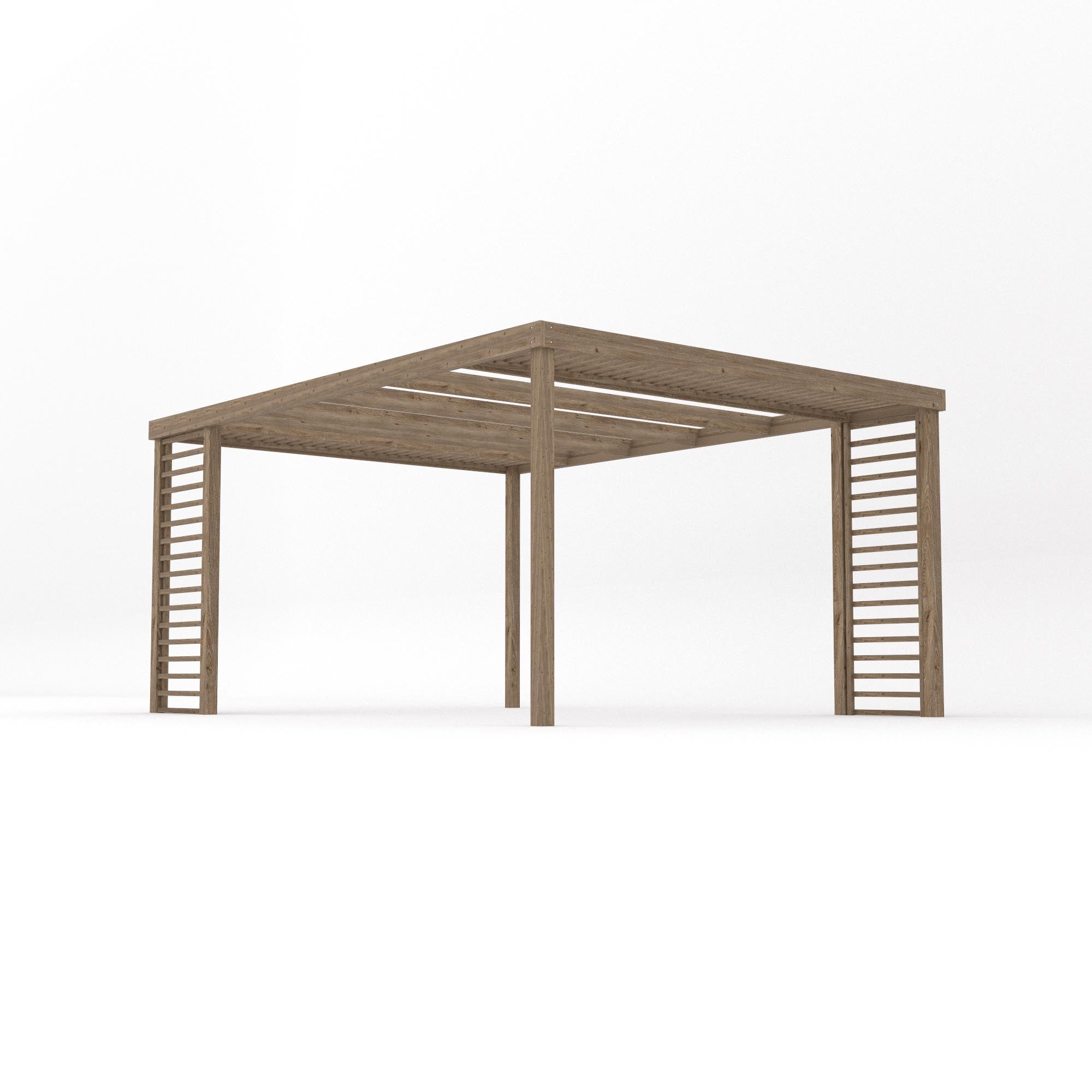 Freestanding Panel Pergola - Rustic Brown - 3.6m Width x 4.8m Length