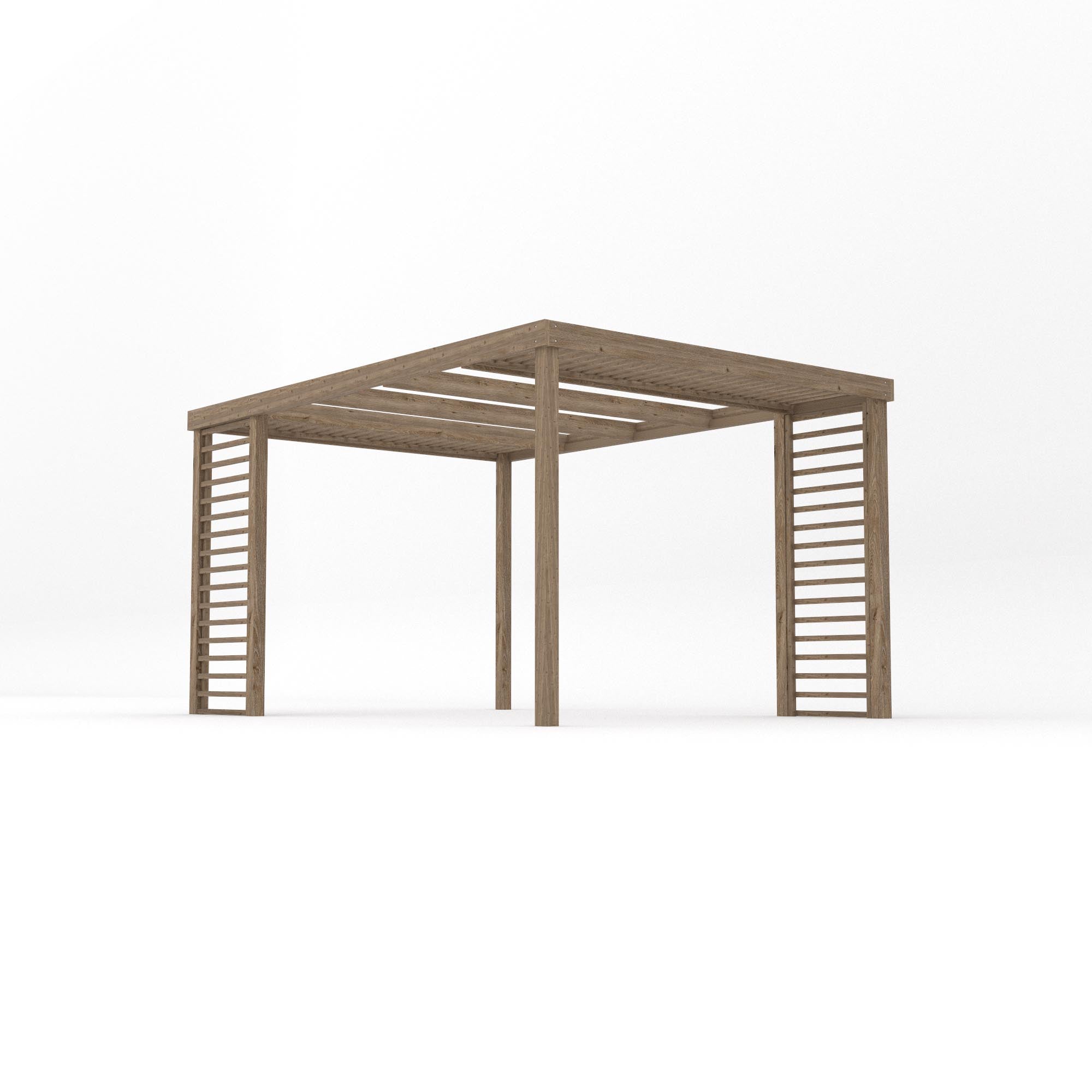 Freestanding Panel Pergola - Rustic Brown - 3m Width x 4.2m Length