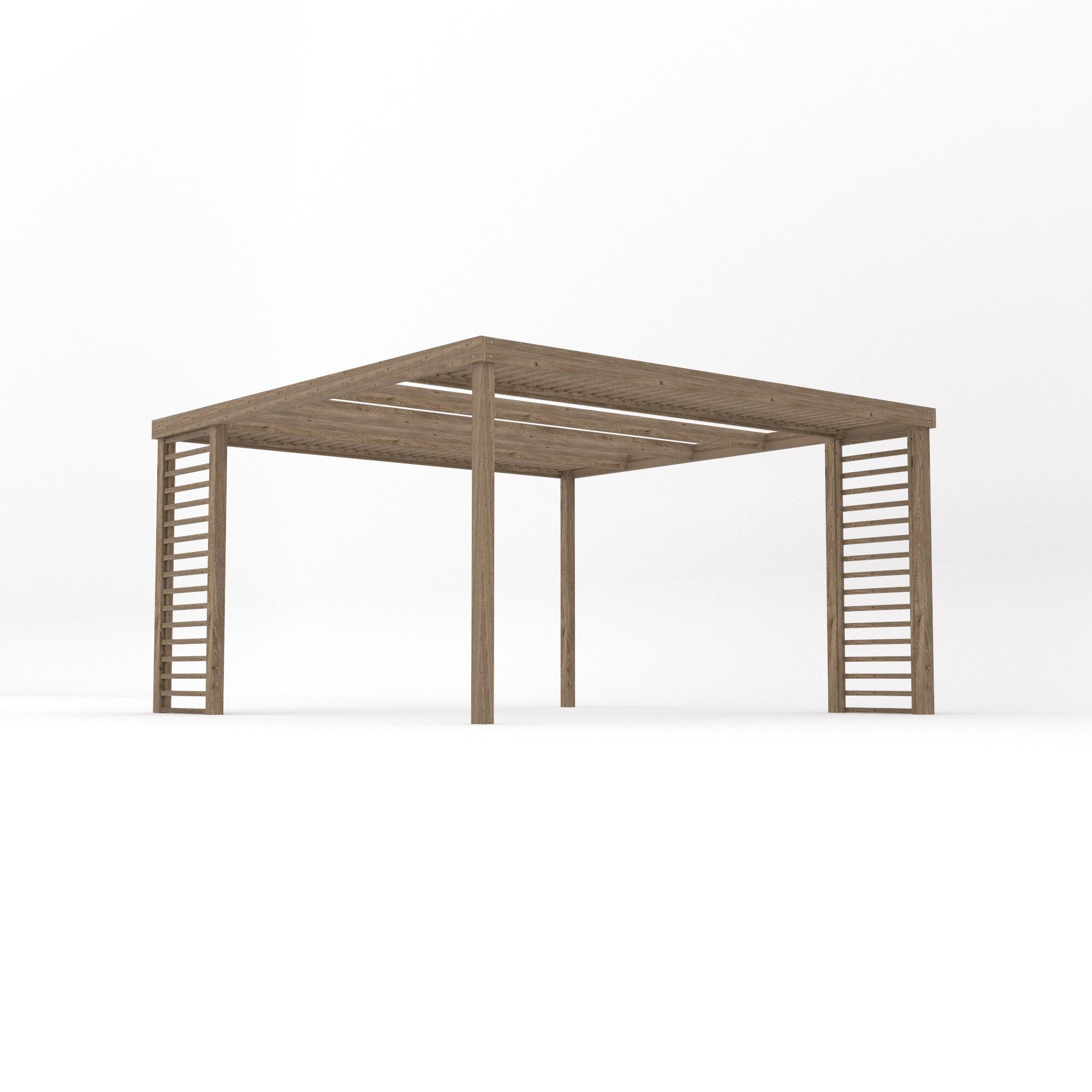 Freestanding Panel Pergola - Rustic Brown - 4.2m Width x 4.2m Length