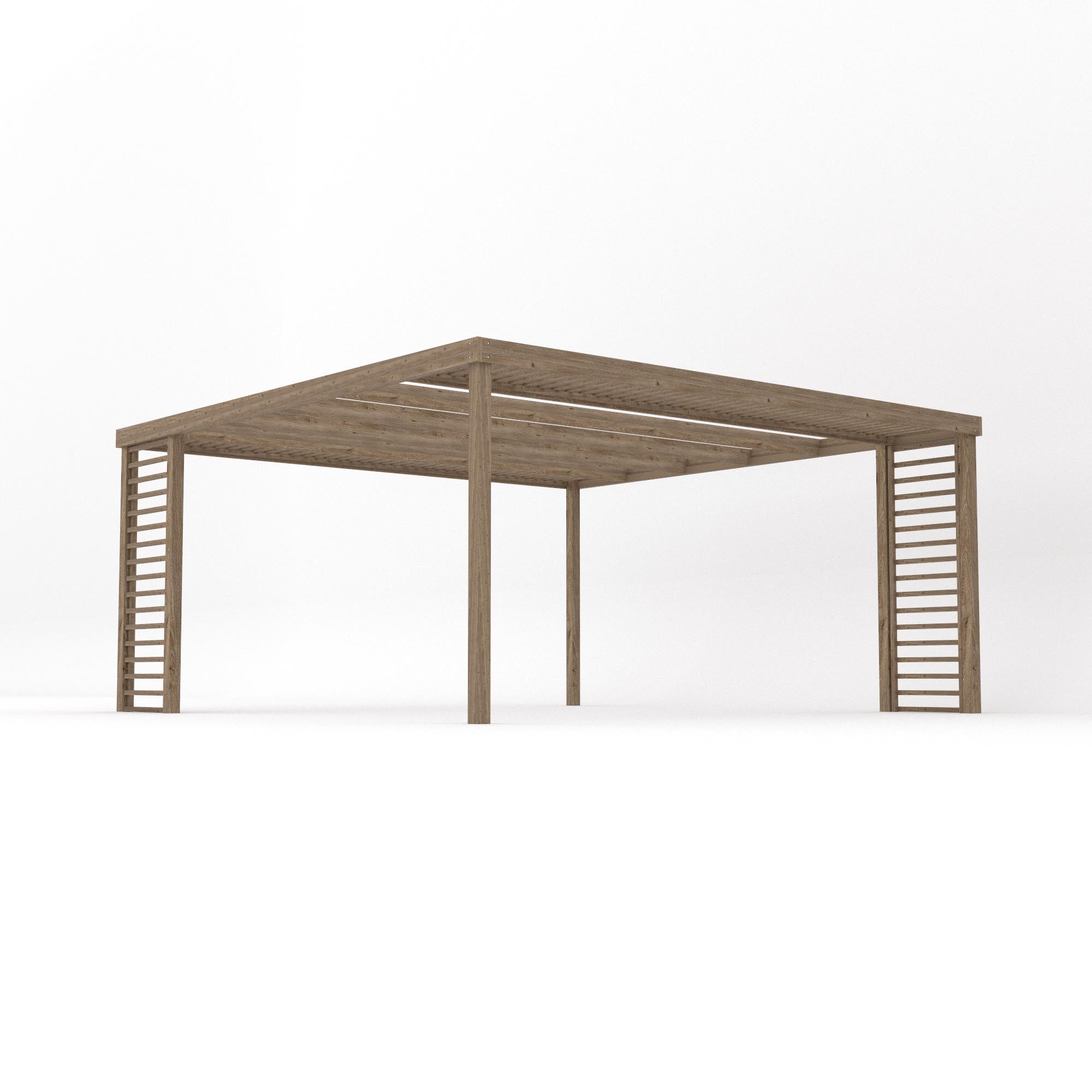 Freestanding Panel Pergola - Rustic Brown - 4.8m Width x 4.8m Length