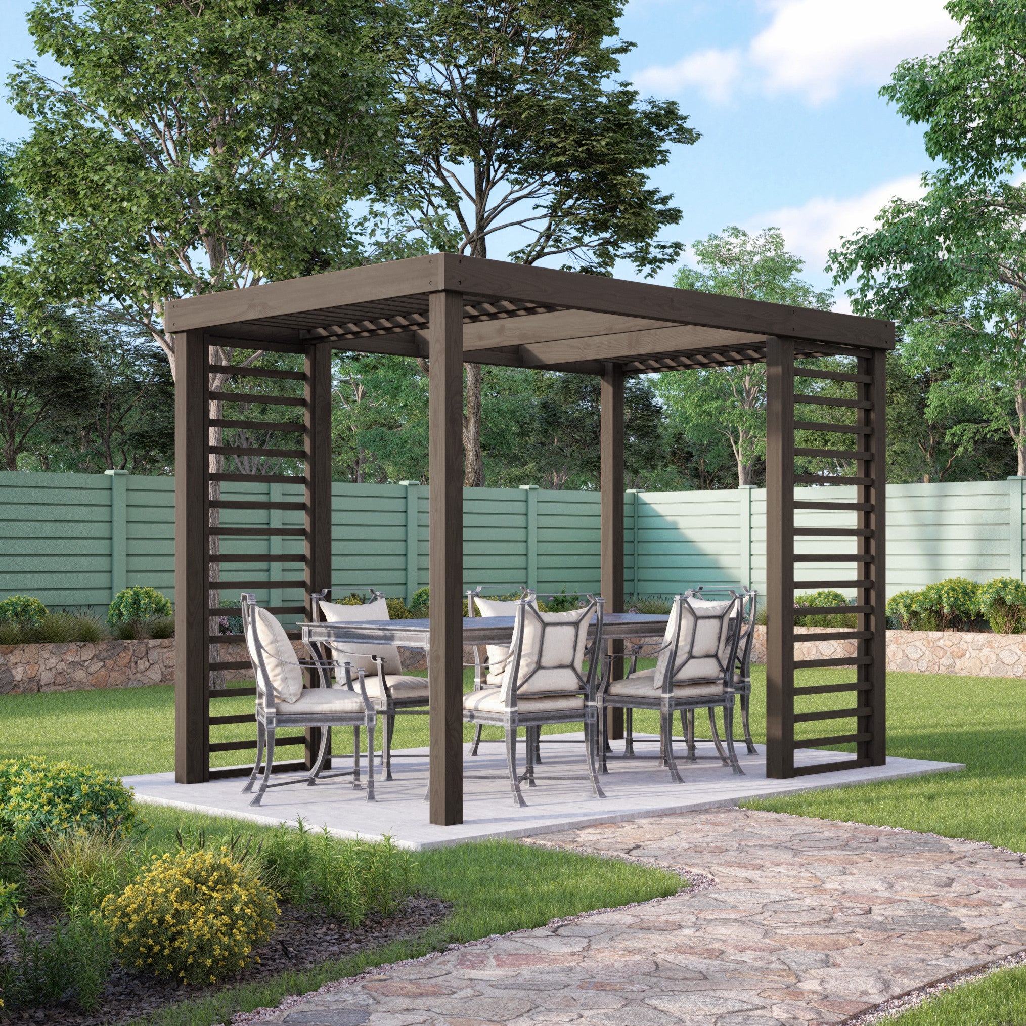 Freestanding Panel Pergola - Rustic Brown - 2.4m Width x 4.2m Length