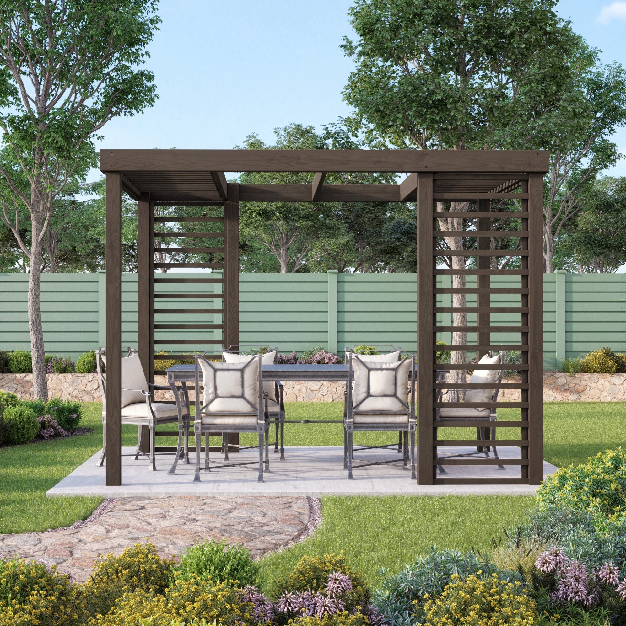 Freestanding Panel Pergola - Rustic Brown - 2.4m Width x 4.2m Length