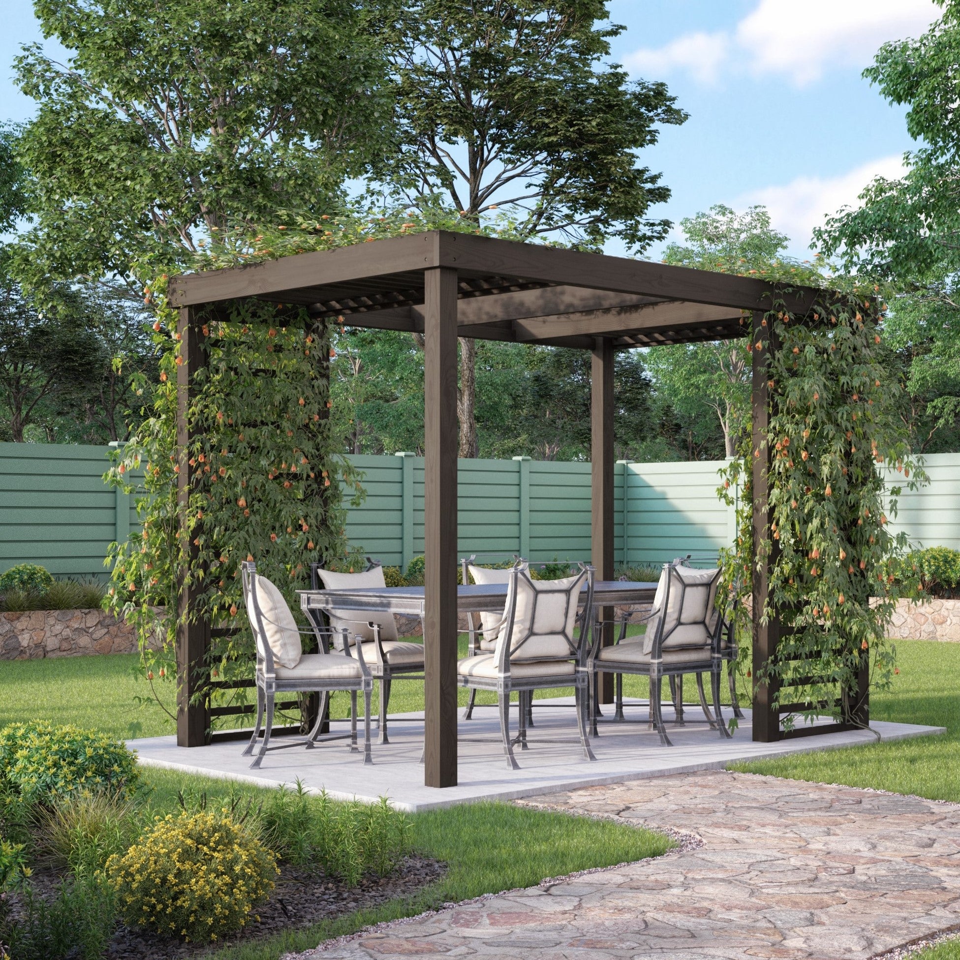 Freestanding Panel Pergola - Rustic Brown - 2.4m Width x 4.2m Length