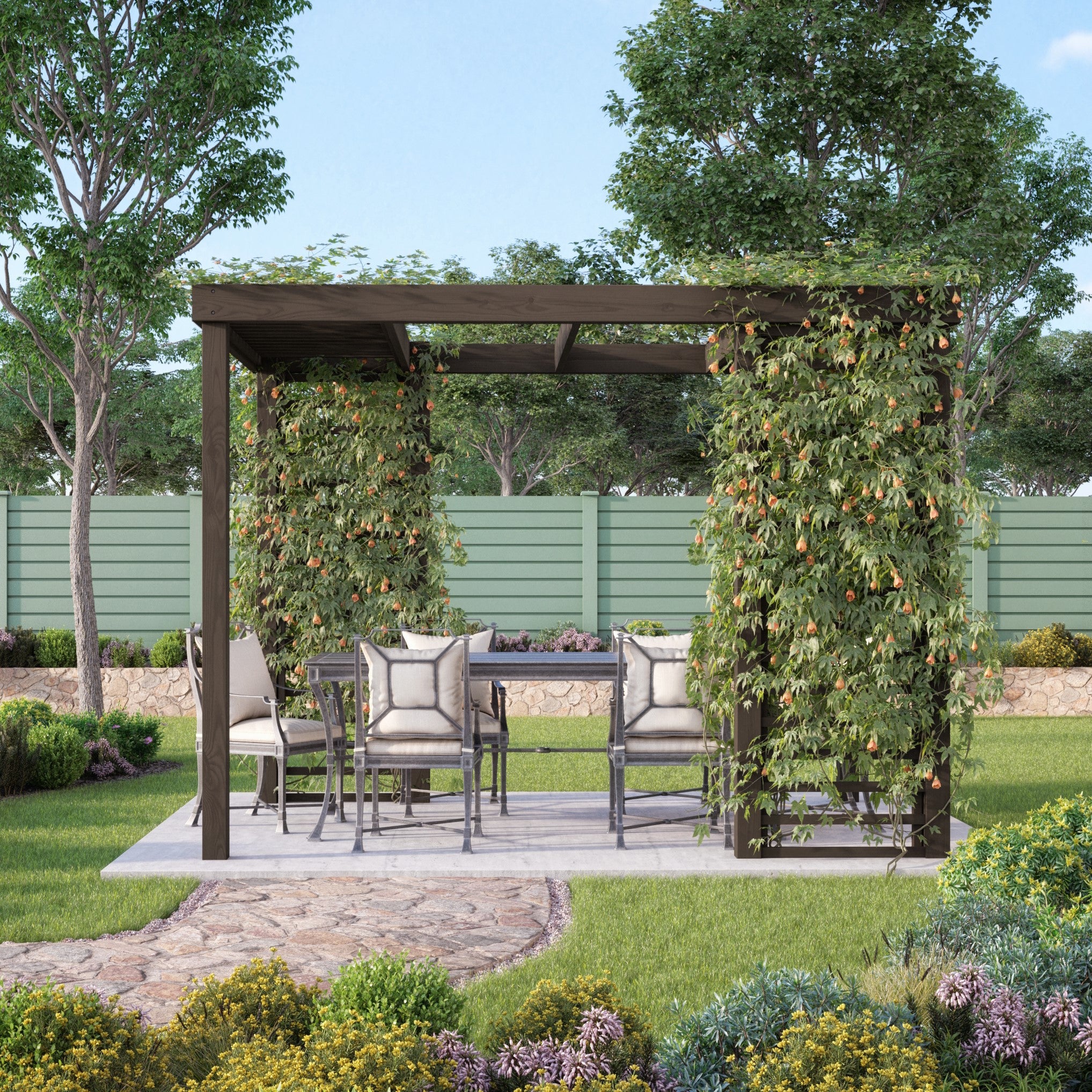 Freestanding Panel Pergola - Rustic Brown - 2.4m Width x 4.2m Length