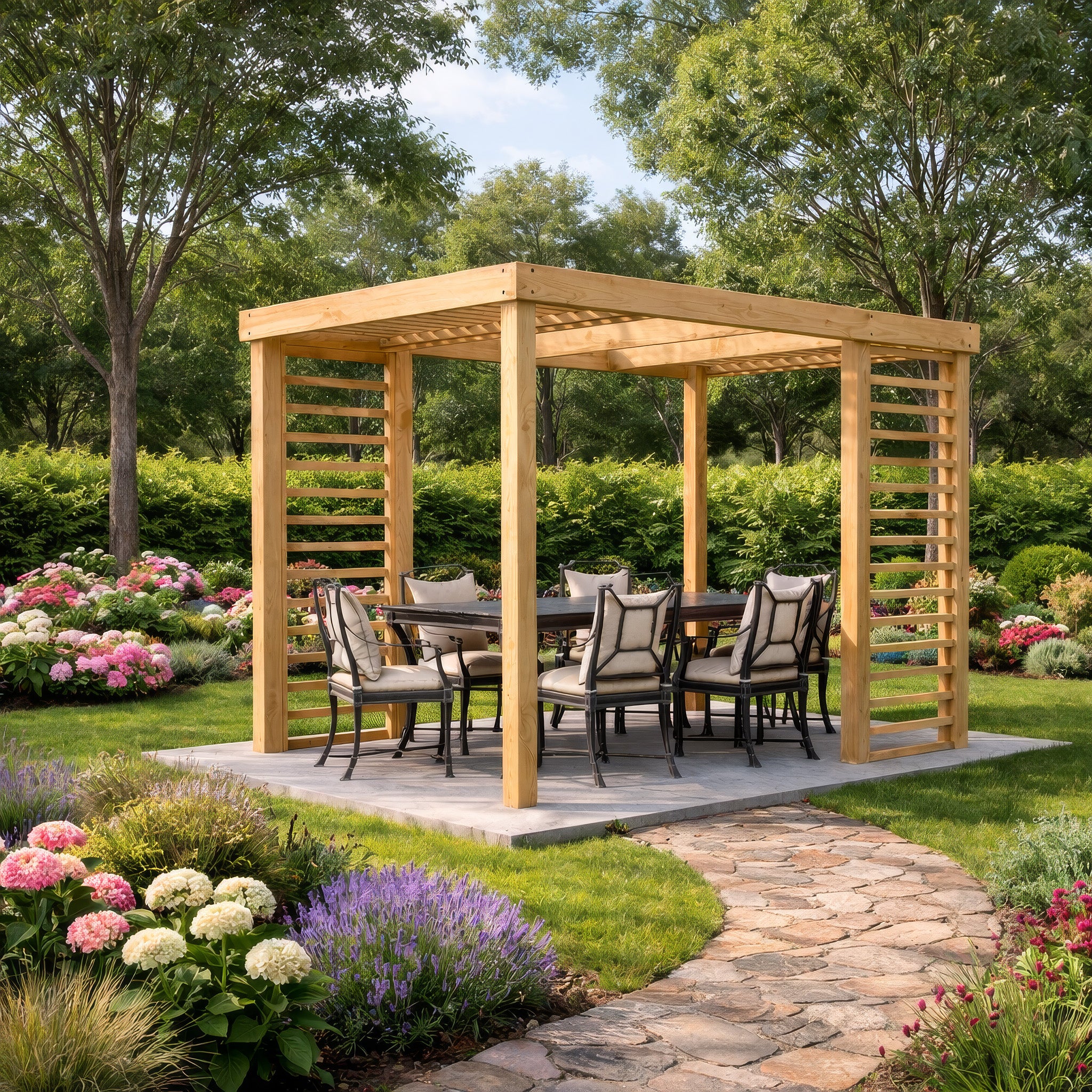 Freestanding Panel Pergola - Light Green - 3m Width x 3.6m Length