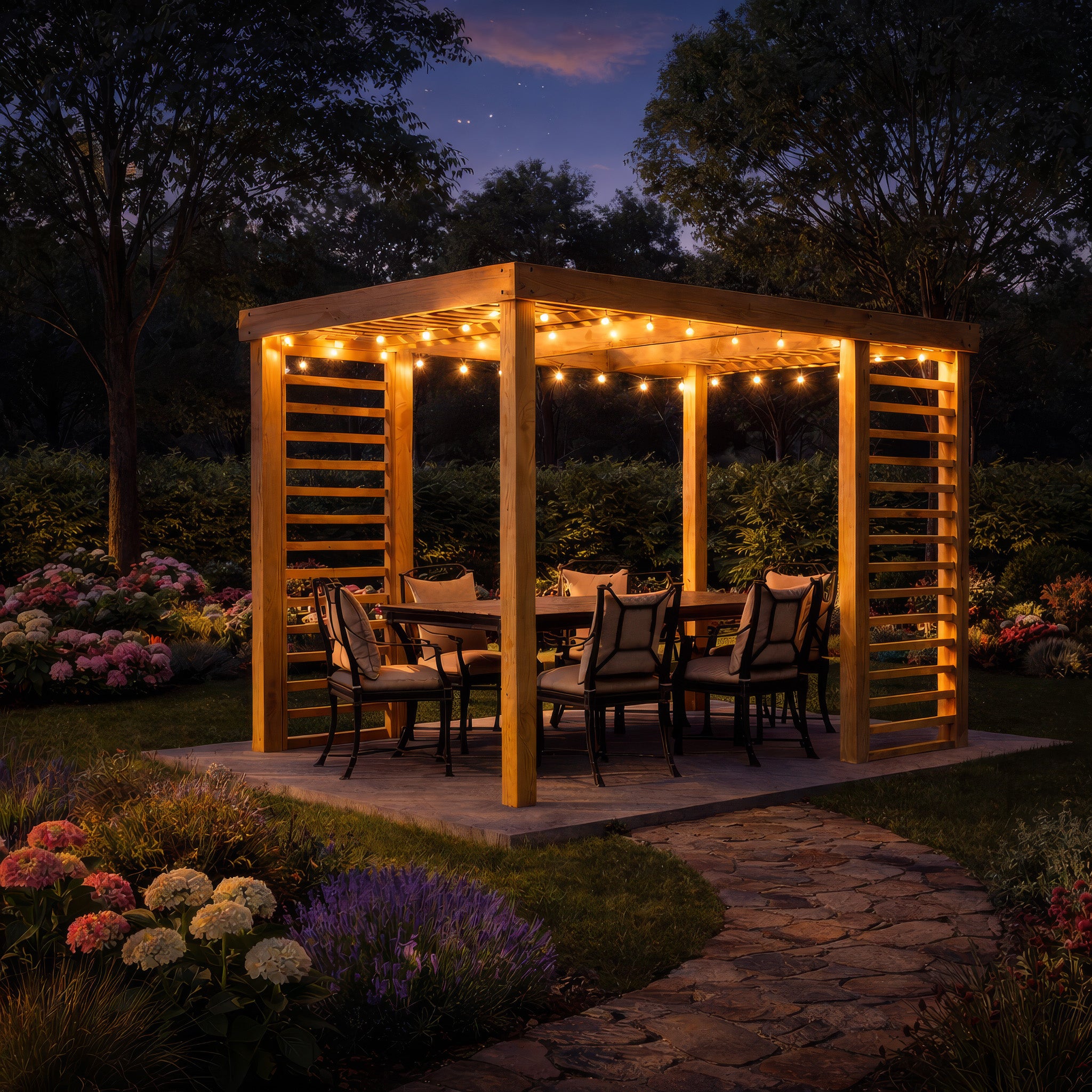 Freestanding Panel Pergola - Light Green - 3m Width x 3.6m Length