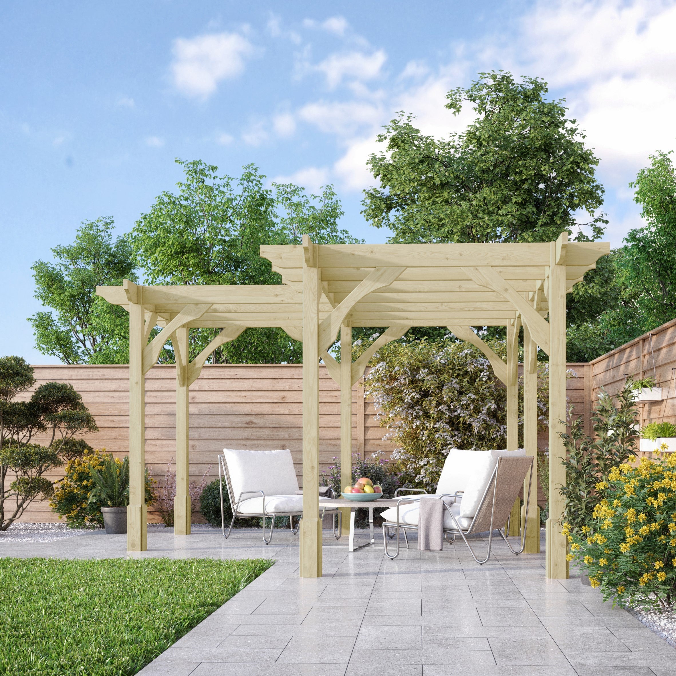 Freestanding Corner Premium Pergola - Light Green - 4.8m Width x 4.8m Length