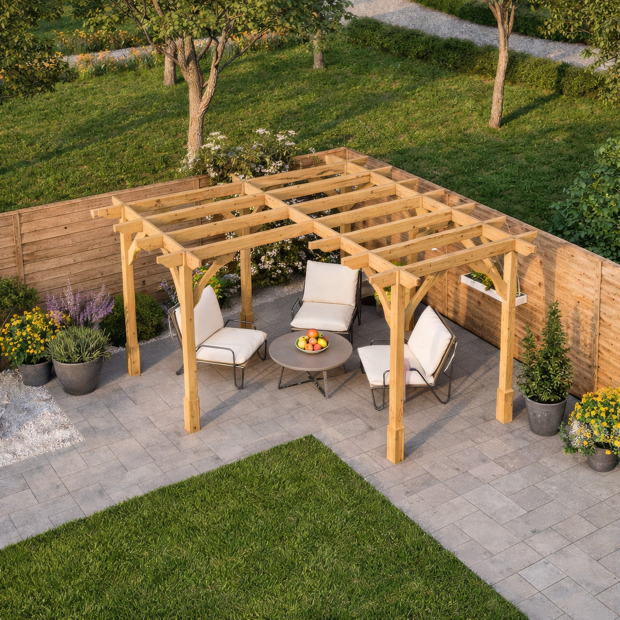 Freestanding Corner Premium Pergola - Light Green - 3.6m Width x 3.6m Length