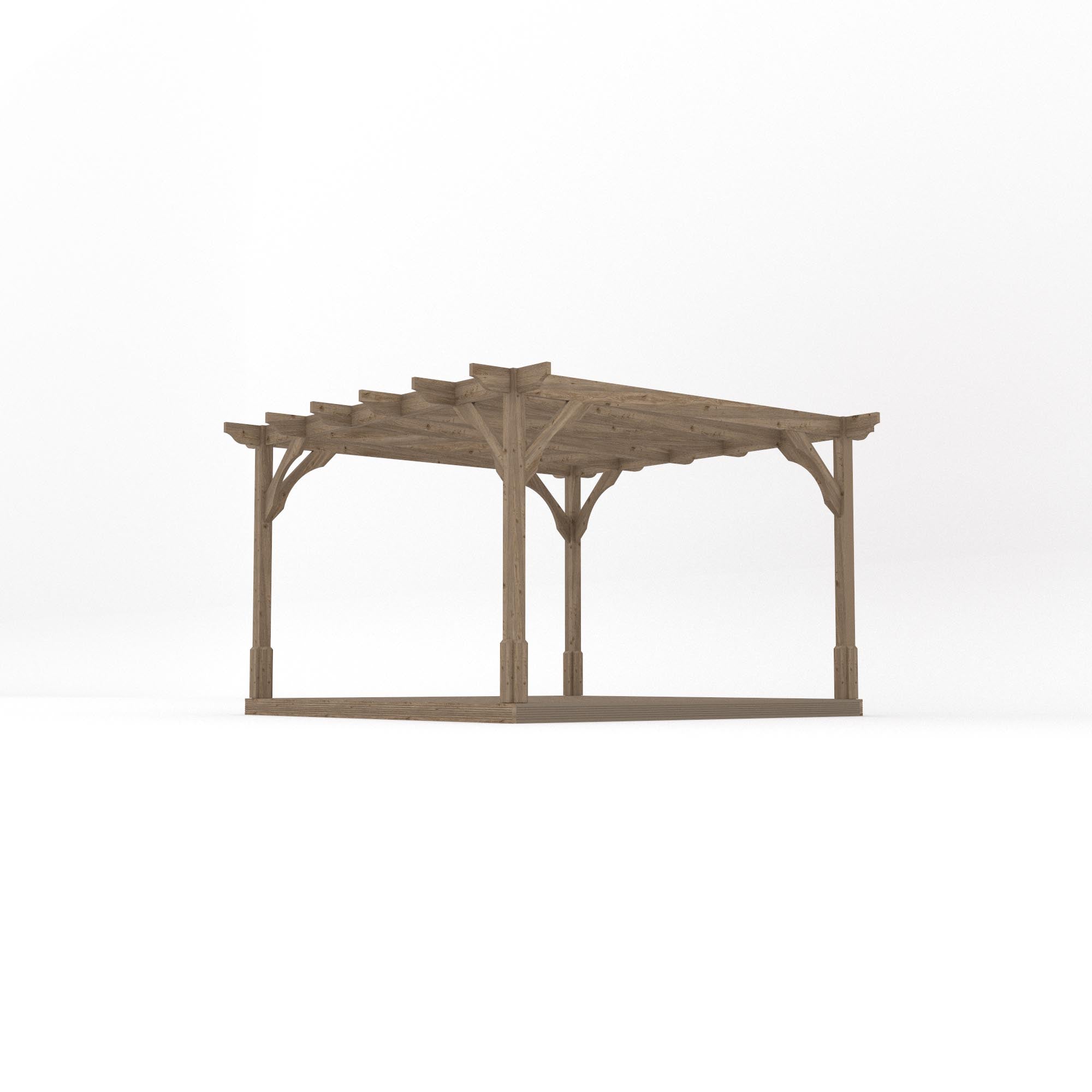 Freestanding Premium Pergola with Decking - Rustic Brown - 3.6m Width x 3.6m Length