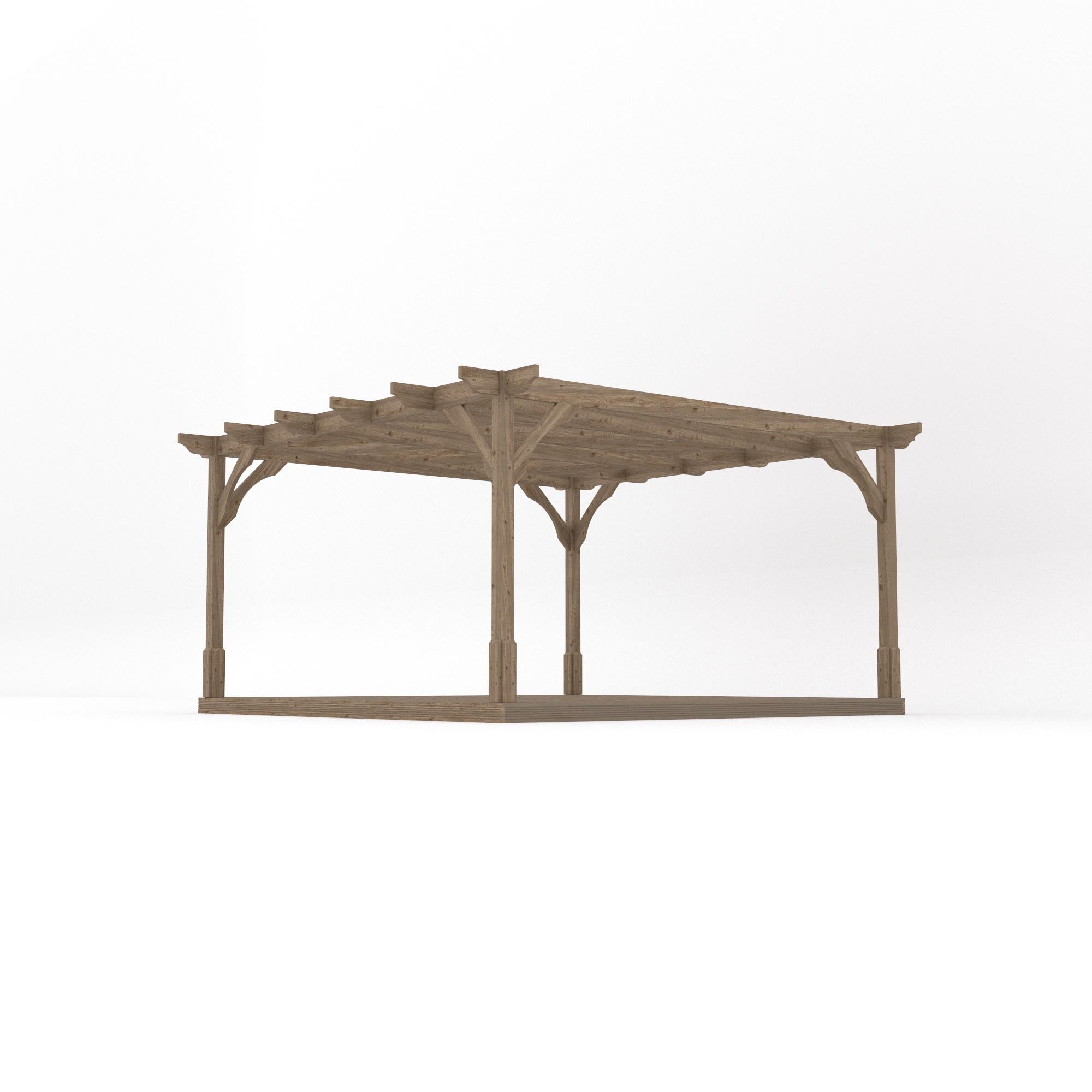 Freestanding Premium Pergola with Decking - Rustic Brown - 4.2m Width x 4.2m Length