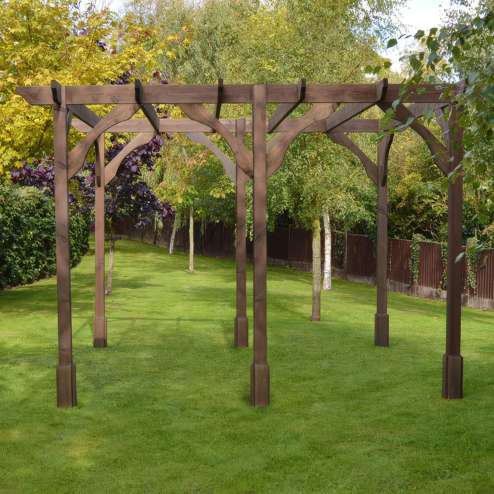 Freestanding Premium Pergola - Rustic Brown - 4.2m Width x 7.2m Length