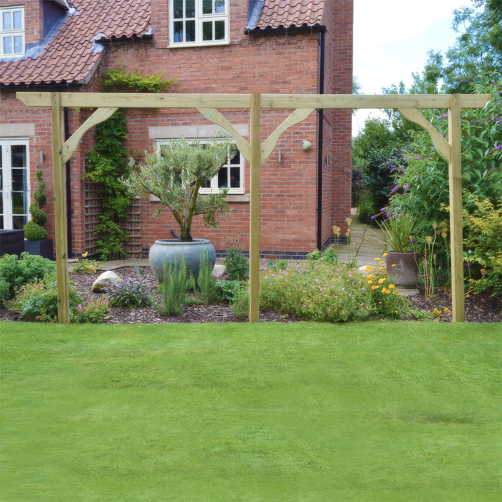 Freestanding Screen Pergola - Light Green - 3.6m Length