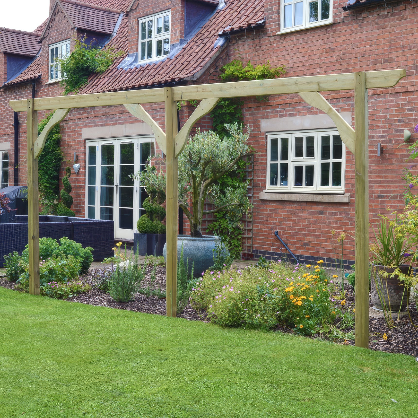 Freestanding Screen Pergola - Light Green - 3.6m Length