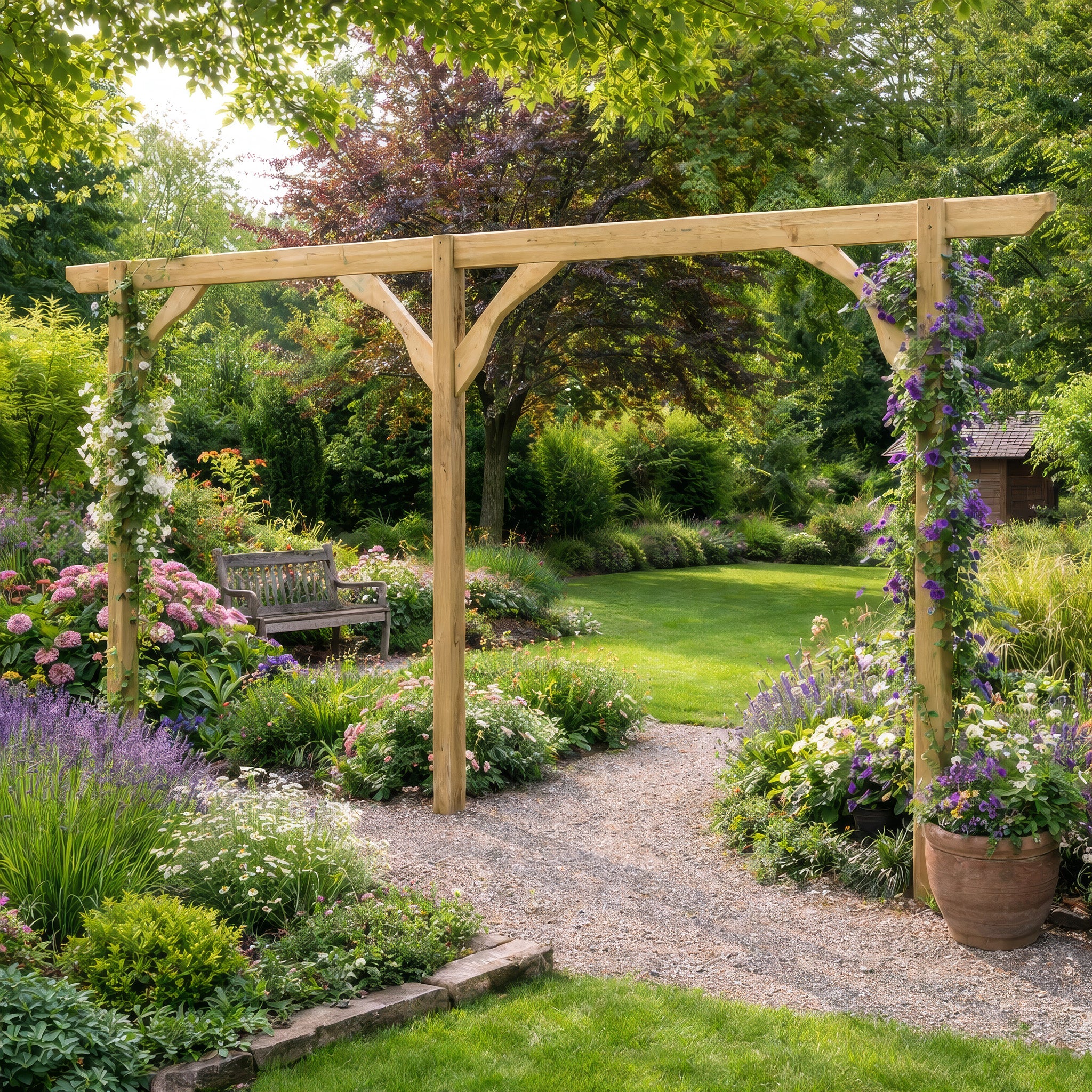 Freestanding Screen Pergola - Light Green - 4.8m Length
