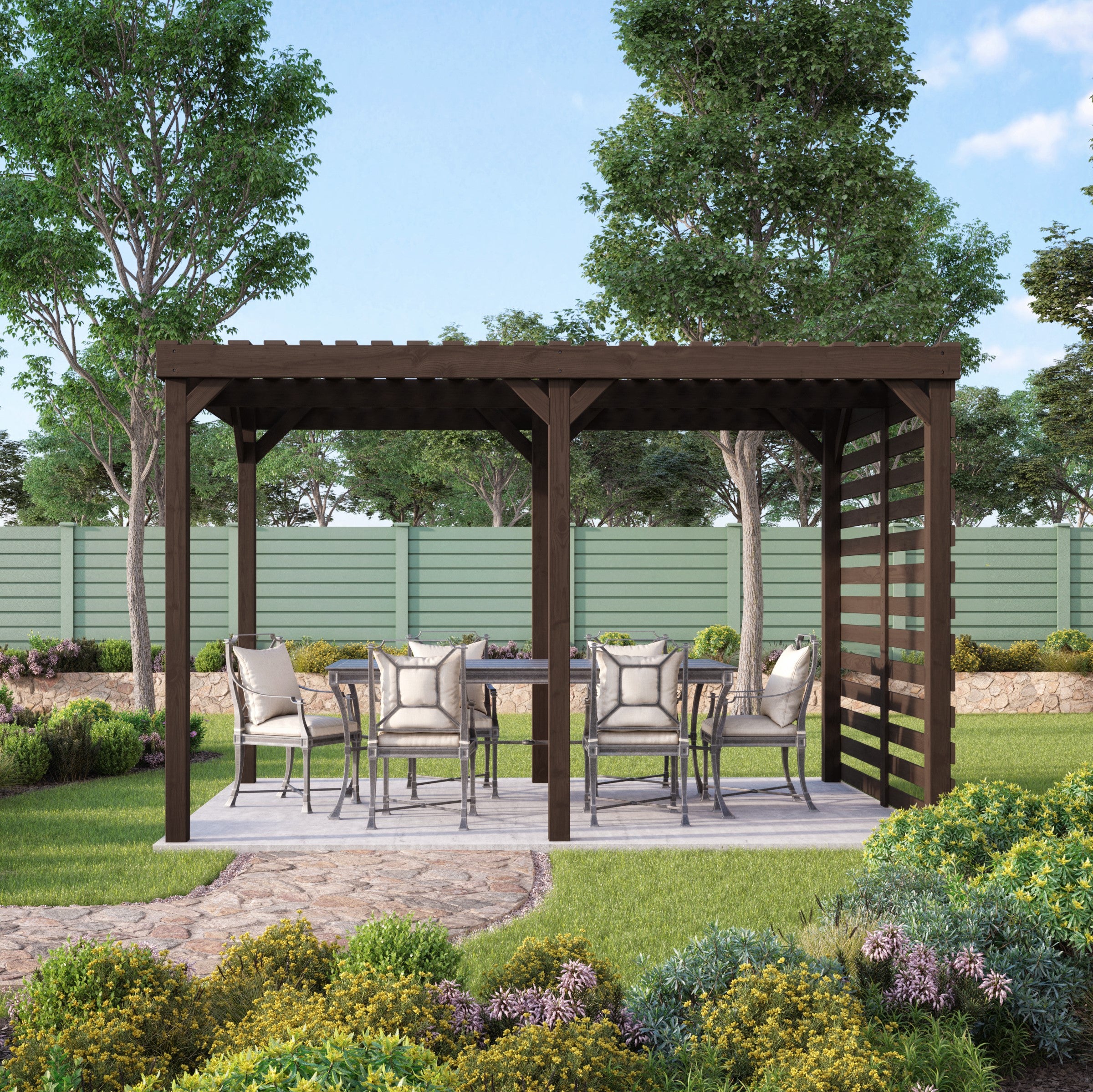 Freestanding Shade Pergola - Rustic Brown - 3.6m Width x 4.2m Length