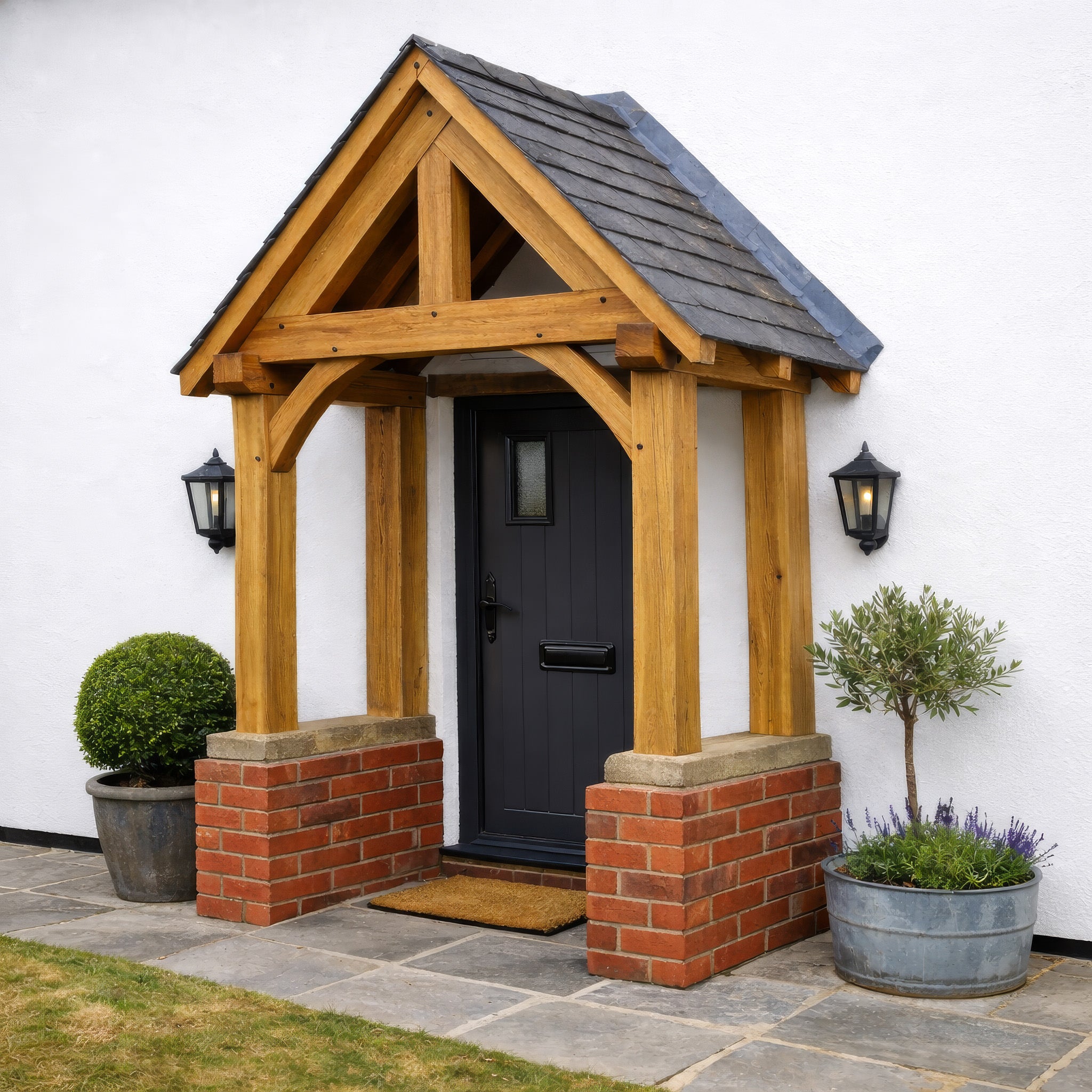 Green Oak Framed Brick Plinth Porch - 0.95m Depth x 1.97m Width