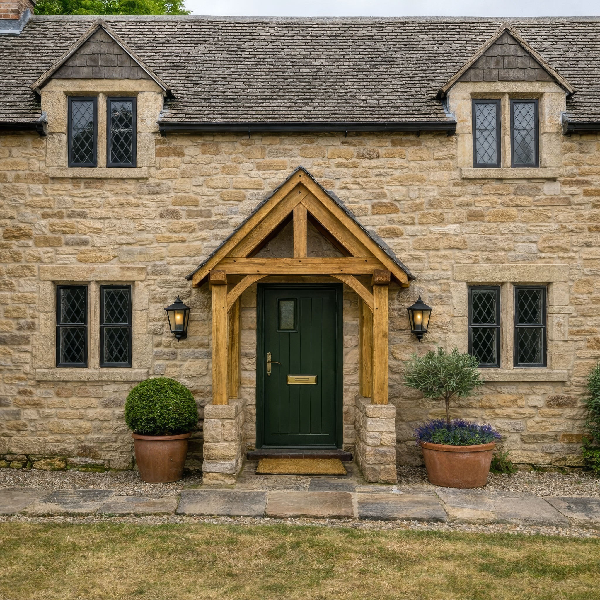 Green Oak Framed Brick Plinth Porch - 0.95m Depth x 1.97m Width