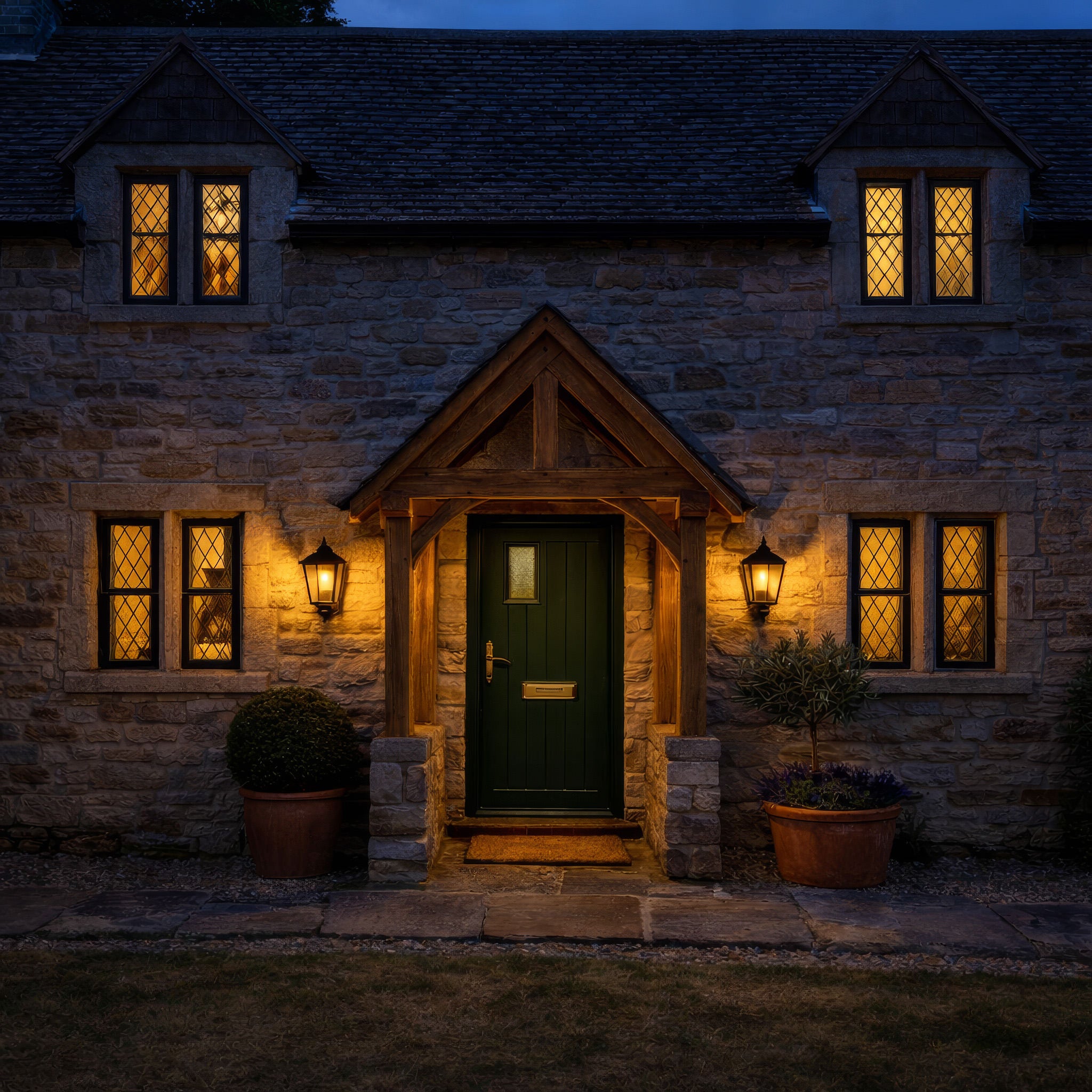 Green Oak Framed Brick Plinth Porch - 0.95m Depth x 1.97m Width