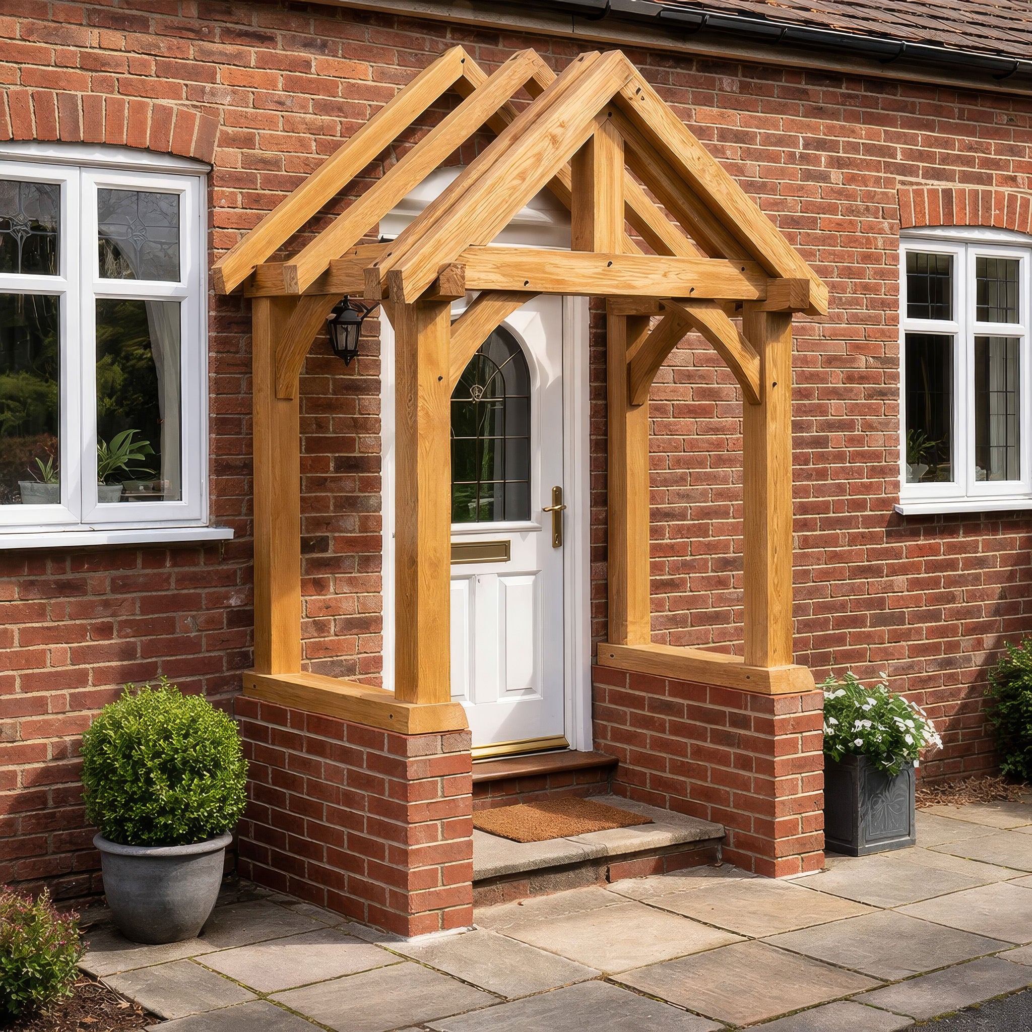 Green Oak Framed Brick Plinth Porch - 0.95m Depth x 1.97m Width