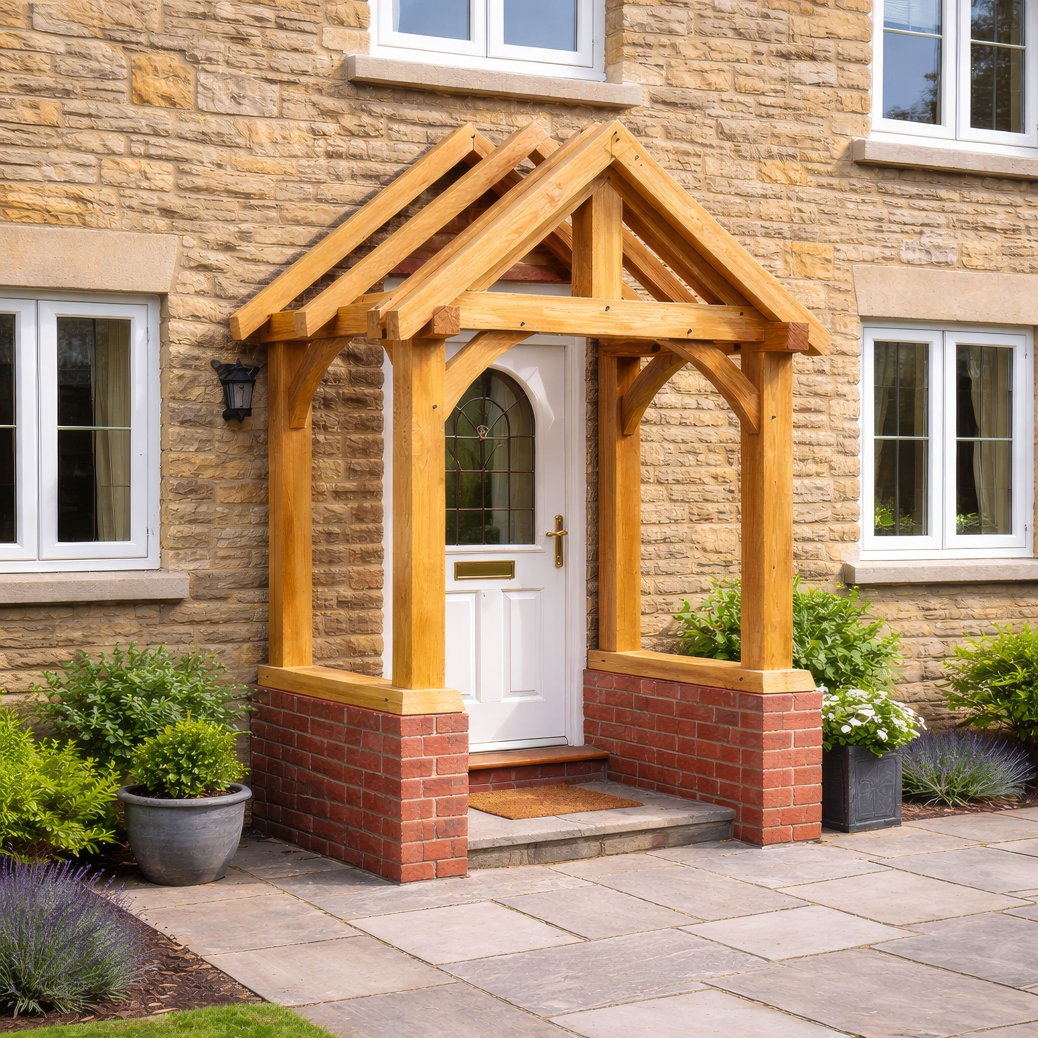 Green Oak Framed Brick Plinth Porch - 0.95m Depth x 1.97m Width