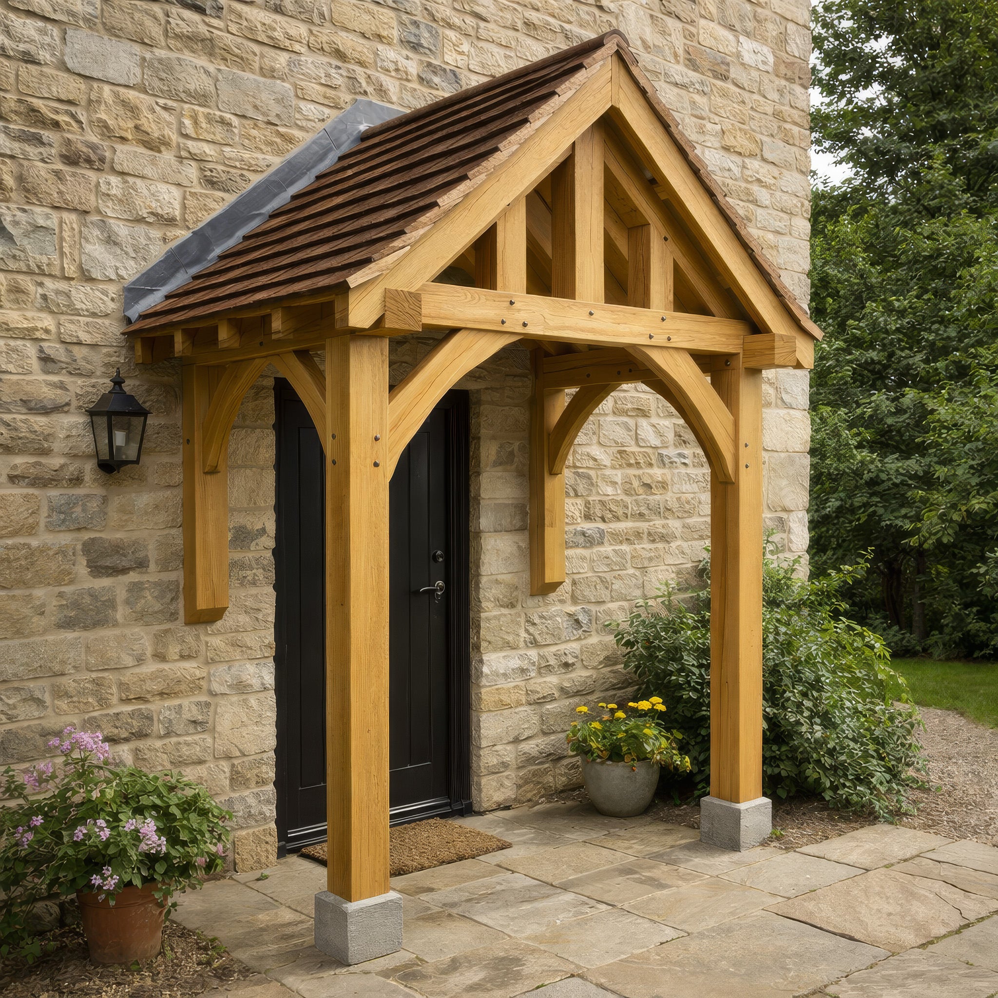 Green Oak Framed Half Post Porch - 1.2m Depth x 2m Width