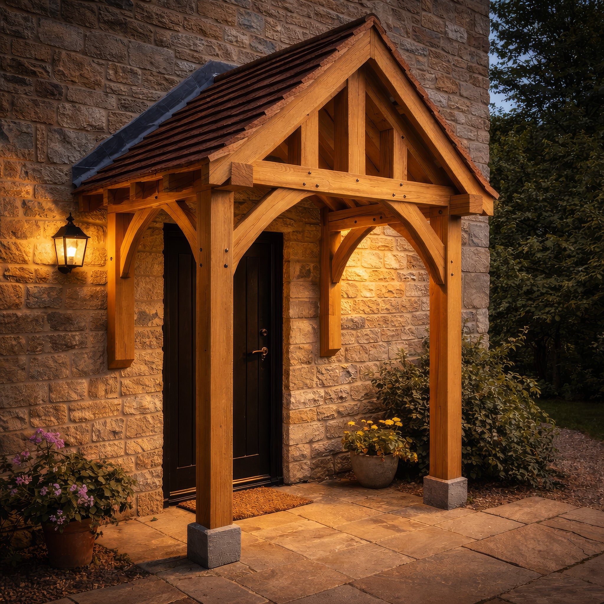 Green Oak Framed Half Post Porch - 1.2m Depth x 2m Width