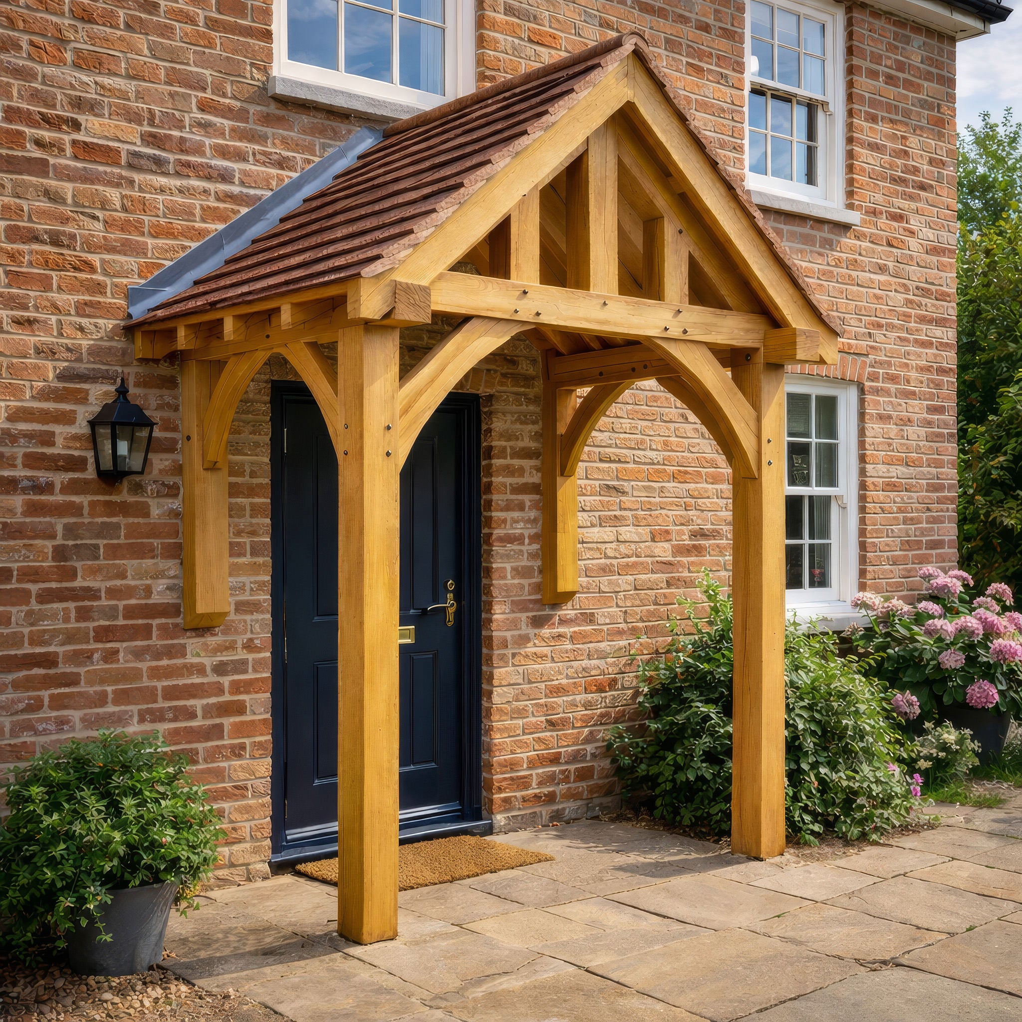 Green Oak Framed Half Post Porch - 1.2m Depth x 2m Width
