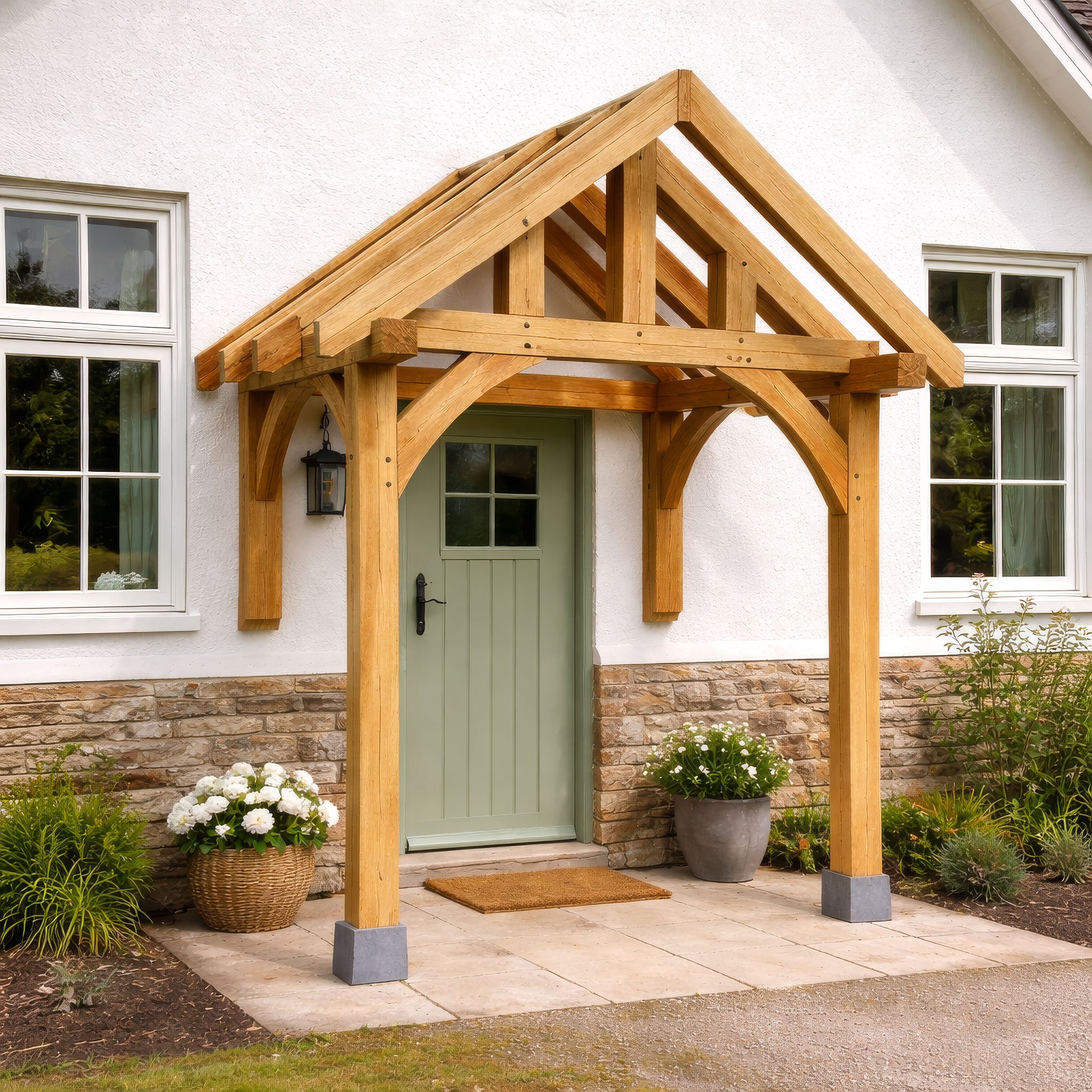 Green Oak Framed Half Post Porch - 1.2m Depth x 2m Width