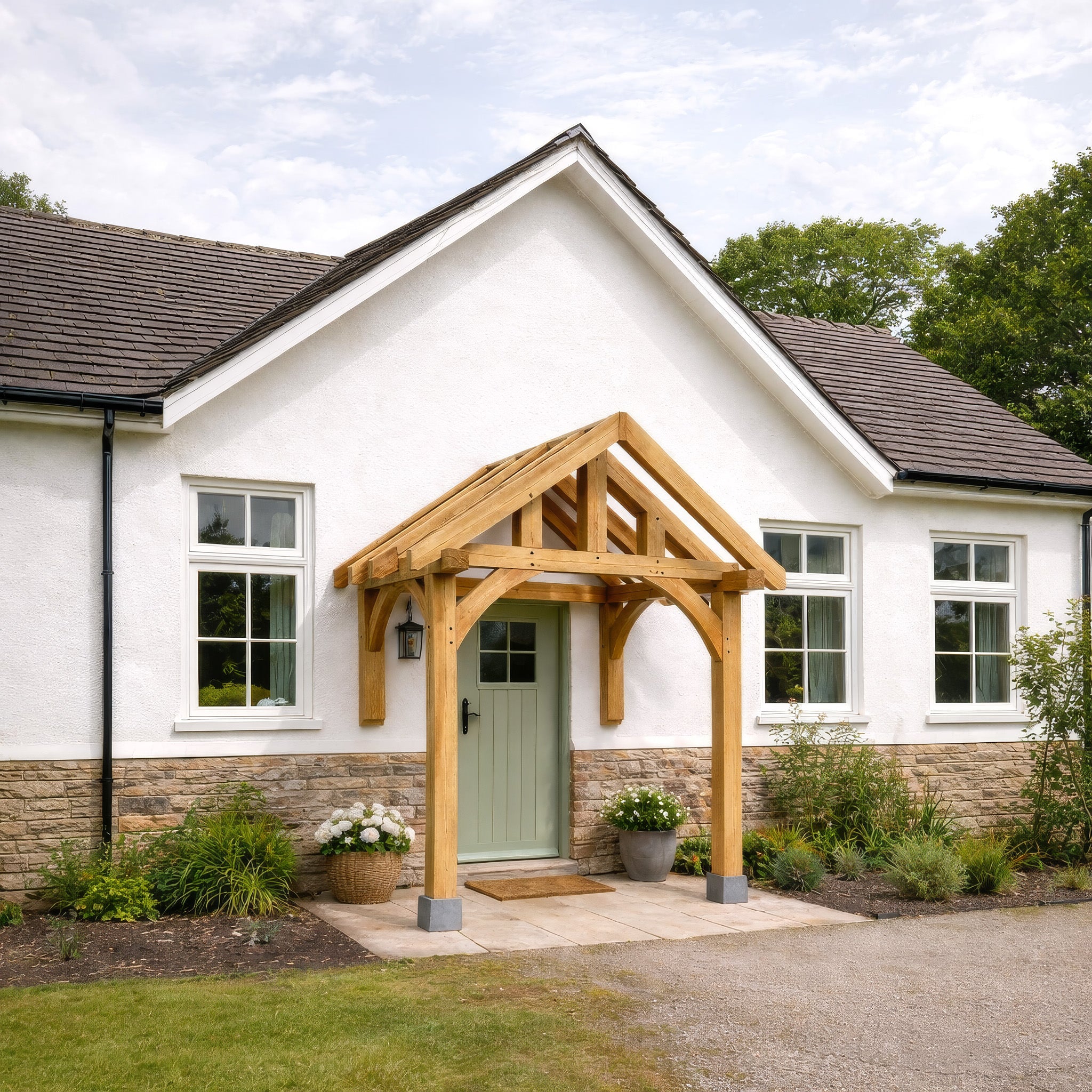 Green Oak Framed Half Post Porch - 1.2m Depth x 2m Width