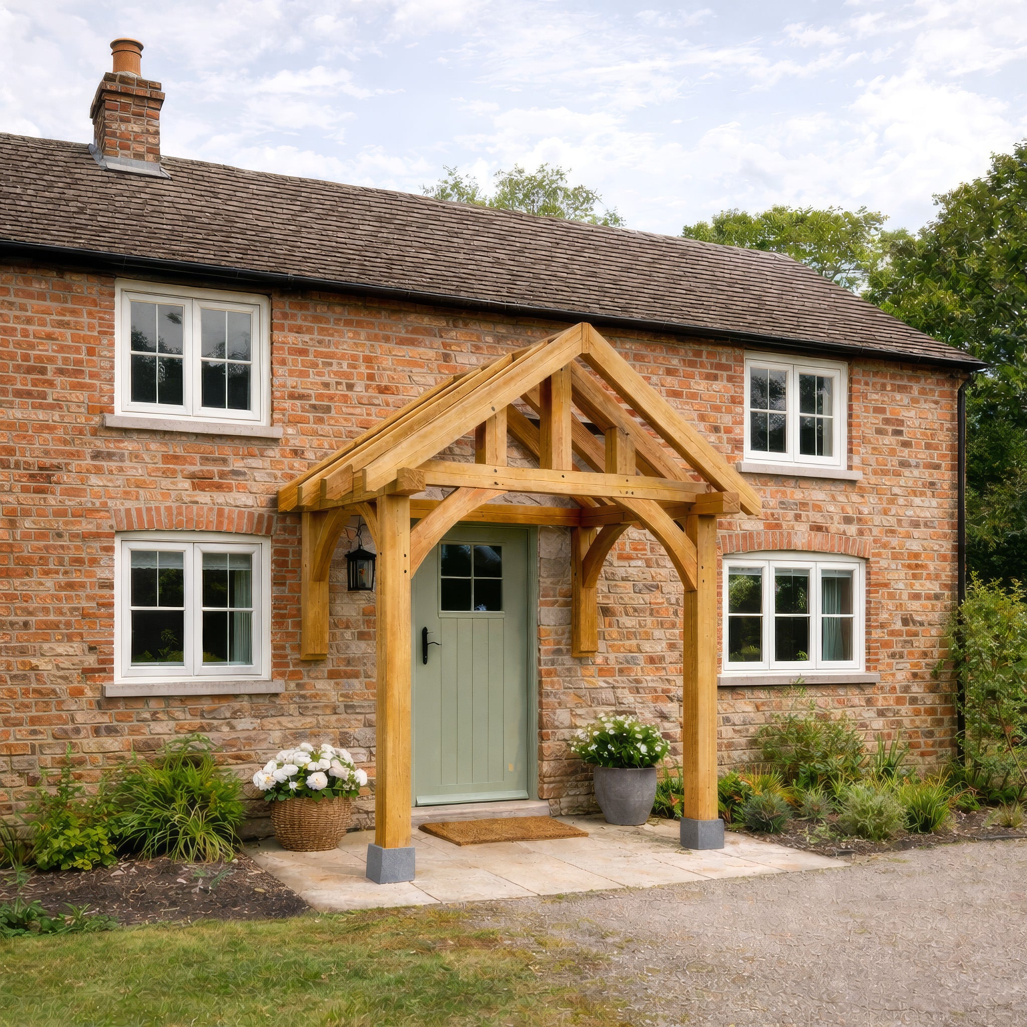 Green Oak Framed Half Post Porch - 1.2m Depth x 2m Width