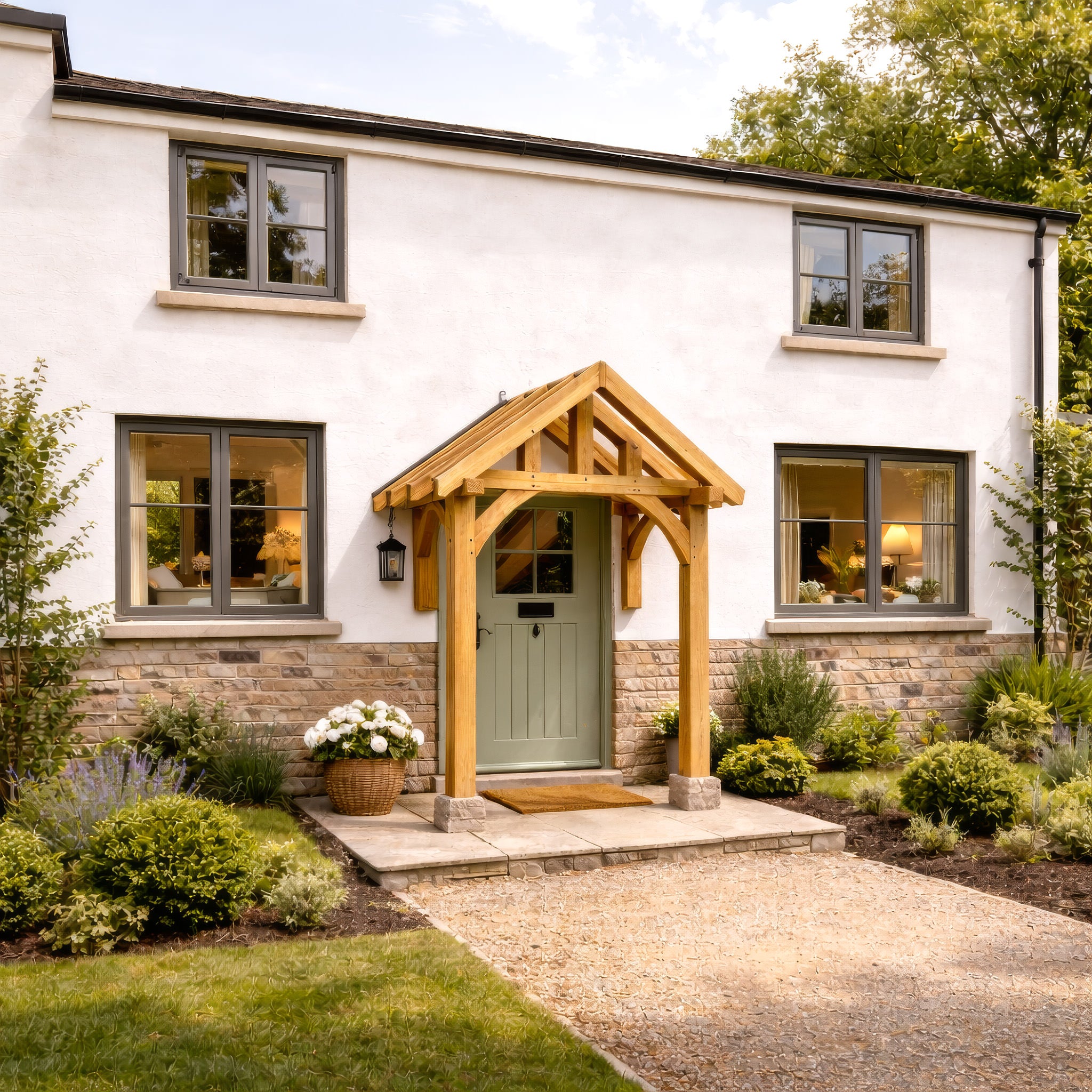 Green Oak Framed Half Post Porch - 1.2m Depth x 2m Width