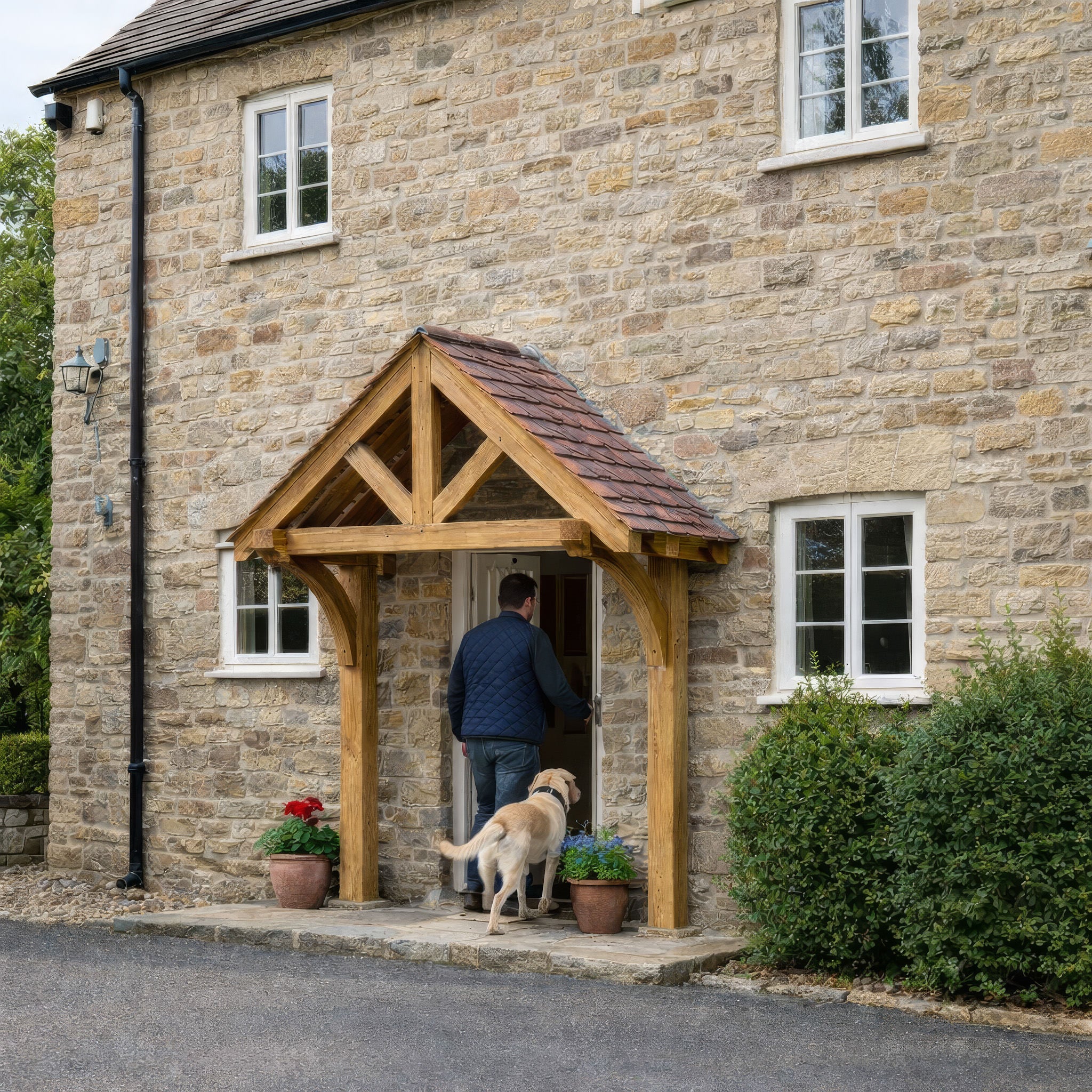 Green Oak Framed Mounted Porch - 0.98m Depth x 2.4m Width