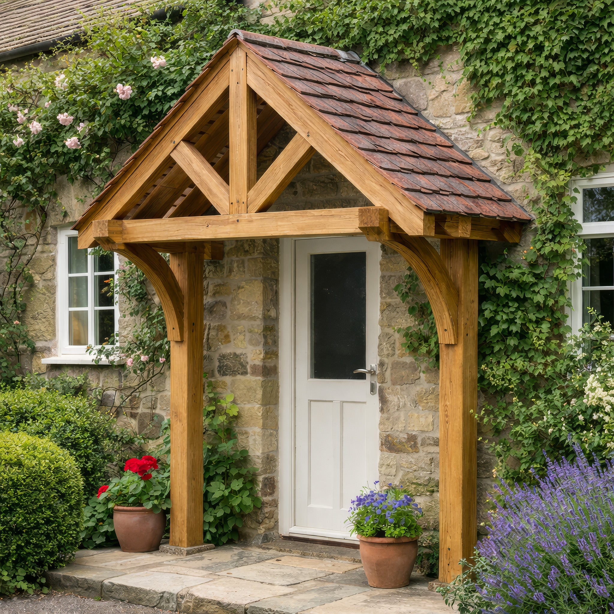 Green Oak Framed Mounted Porch - 0.98m Depth x 2.4m Width