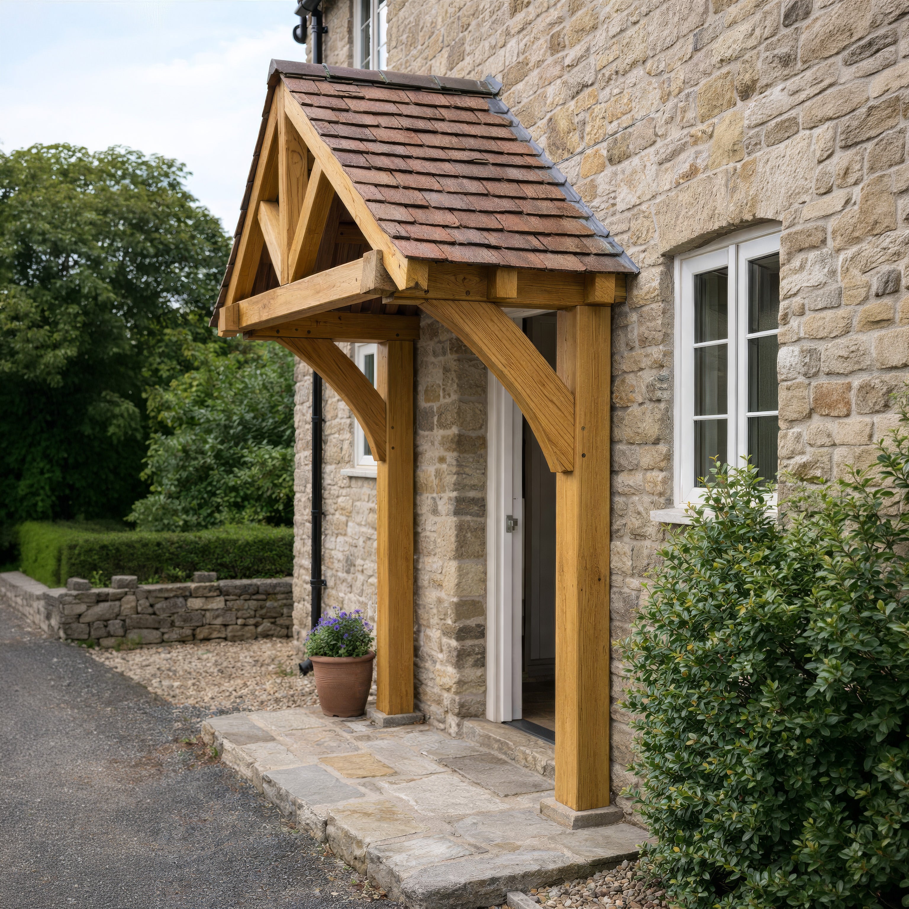 Green Oak Framed Mounted Porch - 0.98m Depth x 2.4m Width