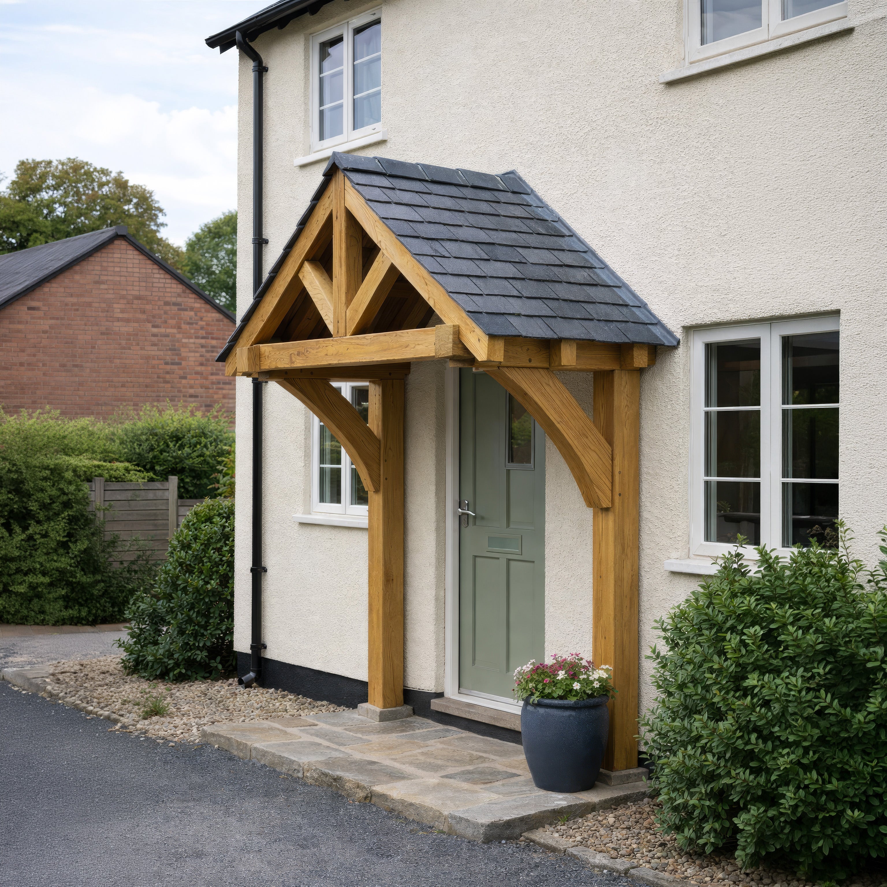 Green Oak Framed Mounted Porch - 0.98m Depth x 2.4m Width