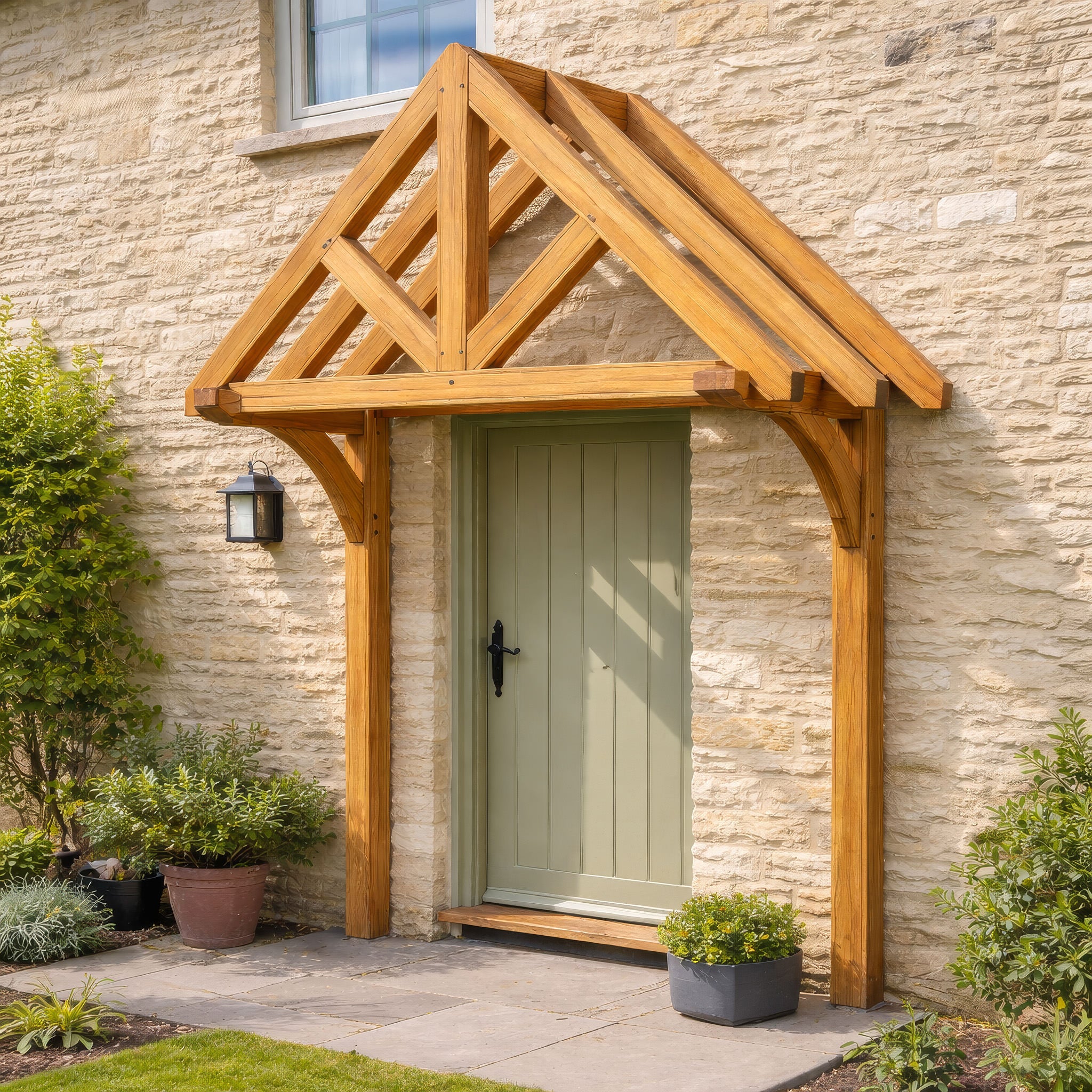 Green Oak Framed Mounted Porch - 0.98m Depth x 2.4m Width